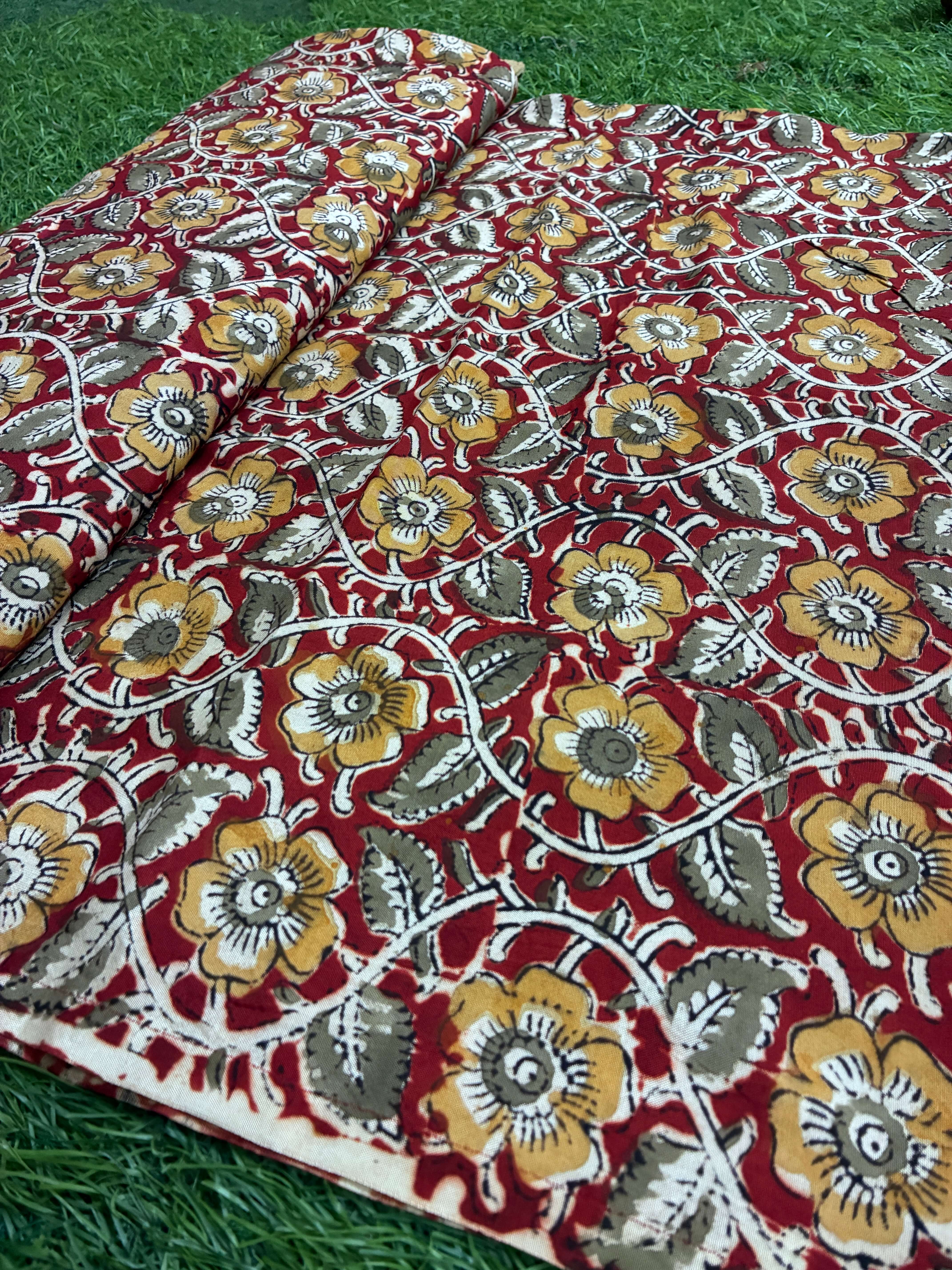 Kalamkari Block Printed Chennuri Silk Fabric - HBPS-B002
