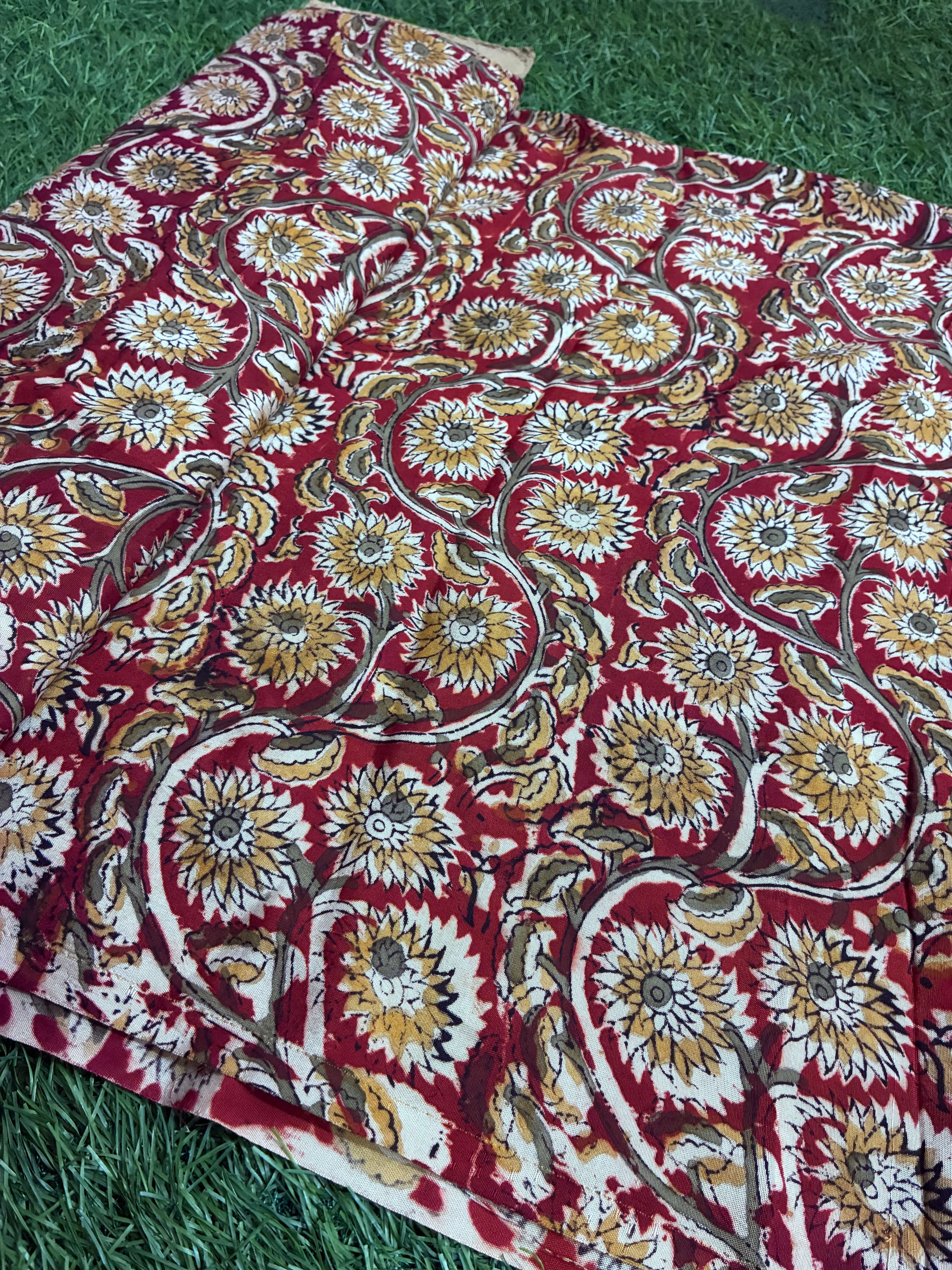Kalamkari Block Printed Chennuri Silk Fabric - HBPS-B007