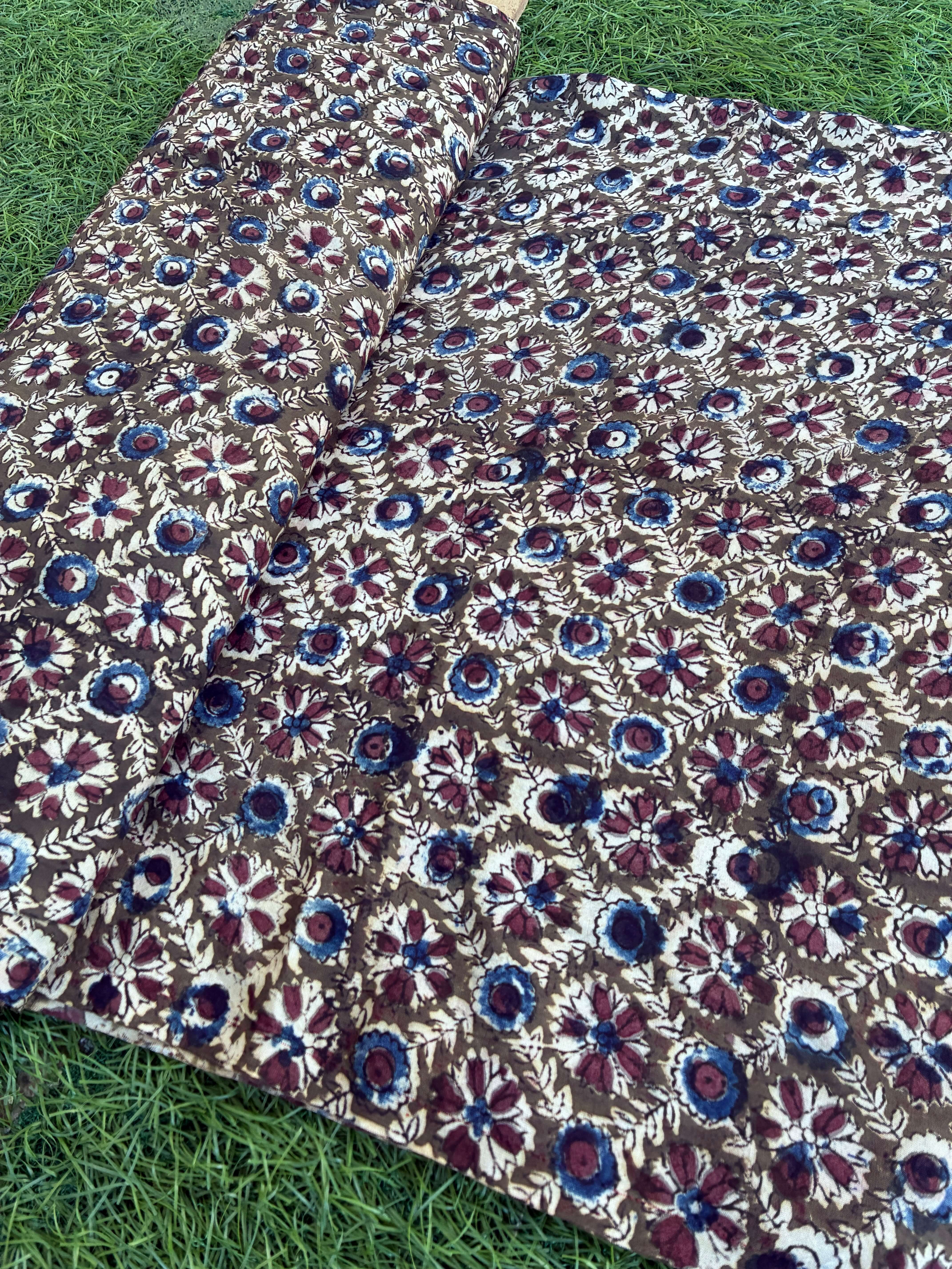Kalamkari Block Printed Chennuri Silk Fabric - HBPS-B008