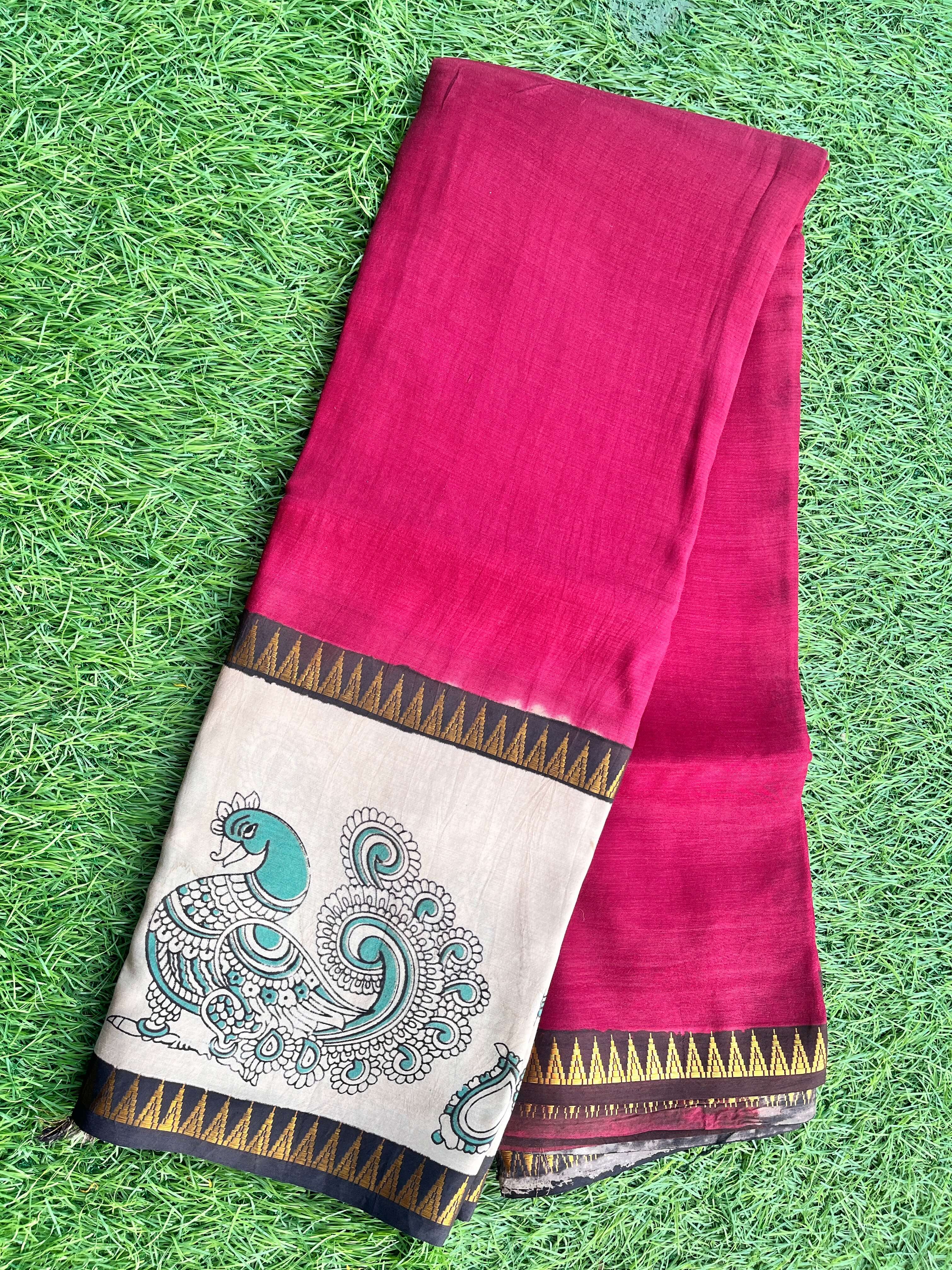 Kalamkari Mangalagiri Silk Gap Border Saree-KDGB-SP-M030