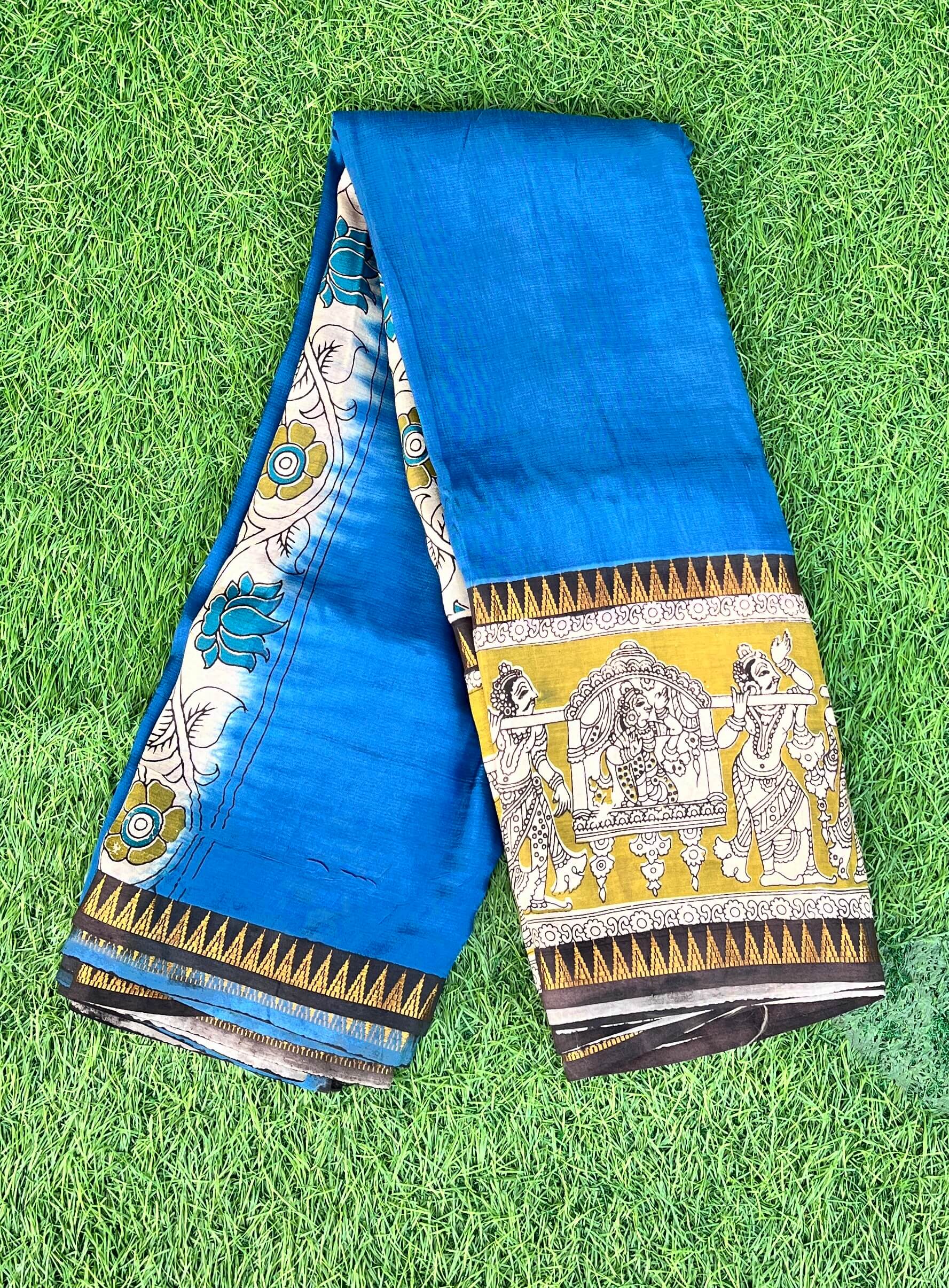 Kalamkari Mangalagiri Silk Gap Border Saree-KDGB-SP-M034