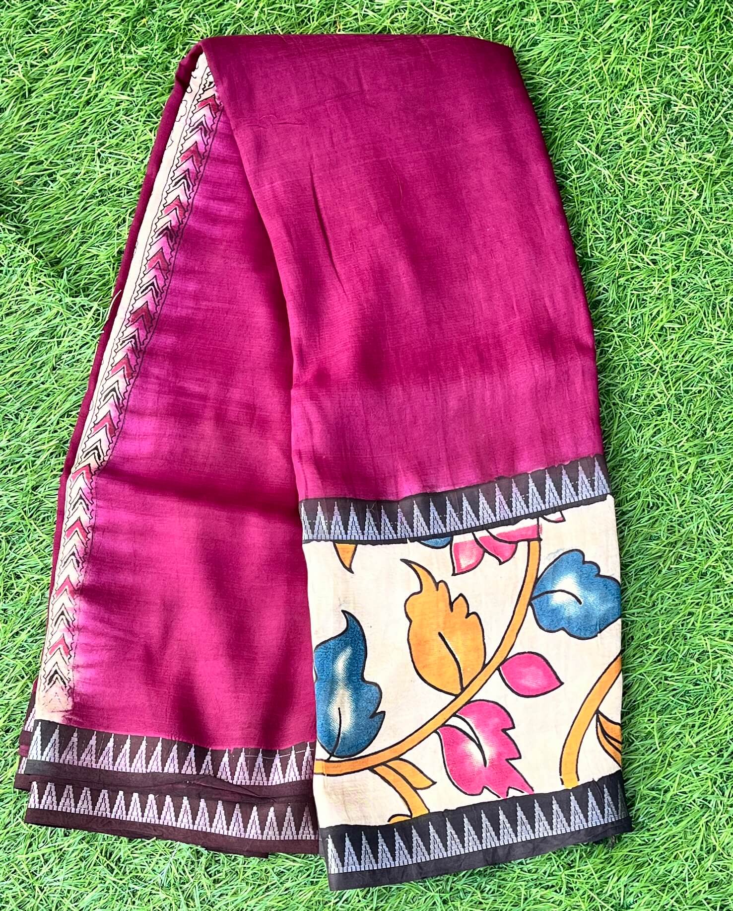 Kalamkari Mangalagiri Silk Gap Border Saree-KDGB-SP-M035