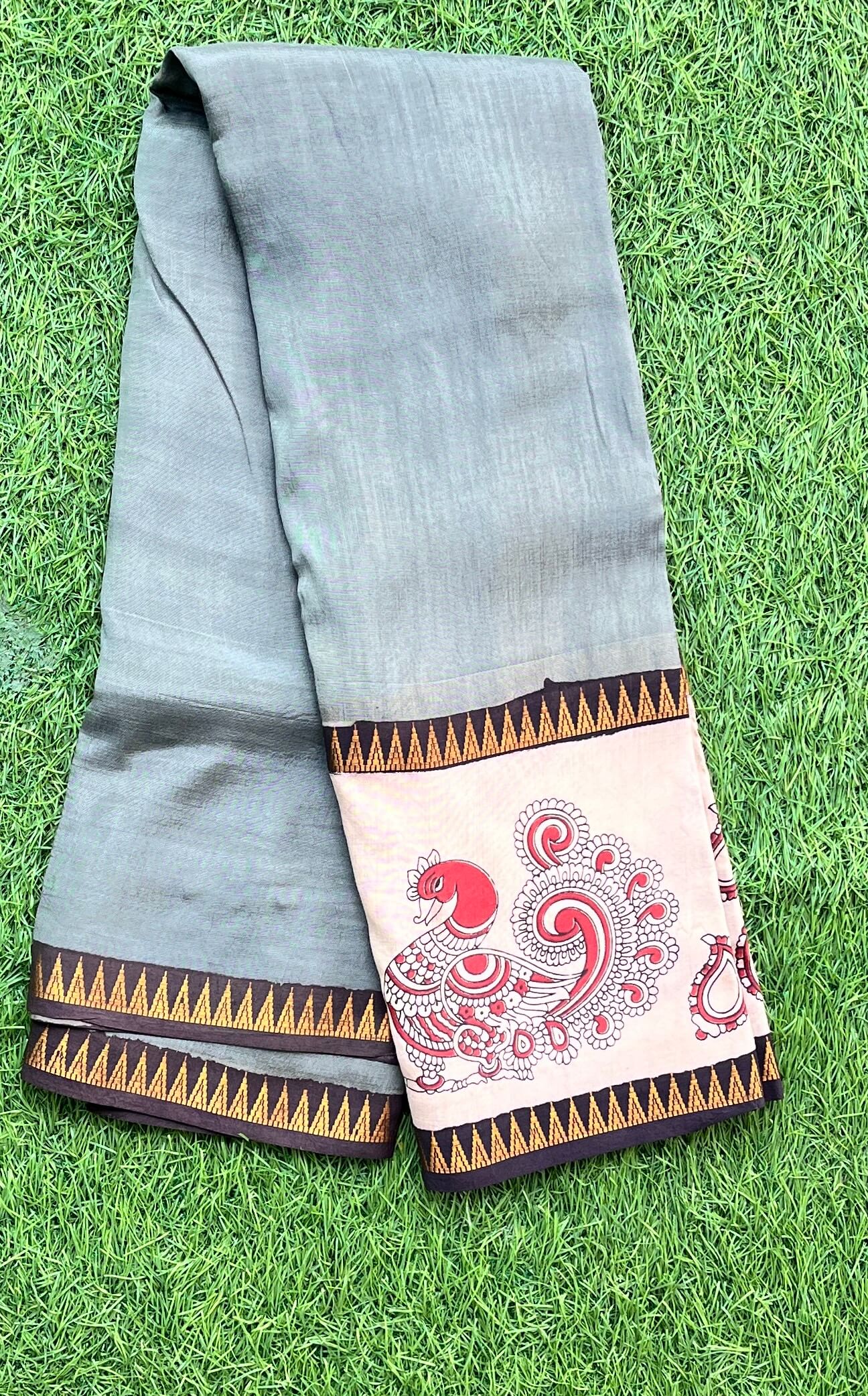 Kalamkari Mangalagiri Silk Gap Border Saree-KDGB-SP-M036