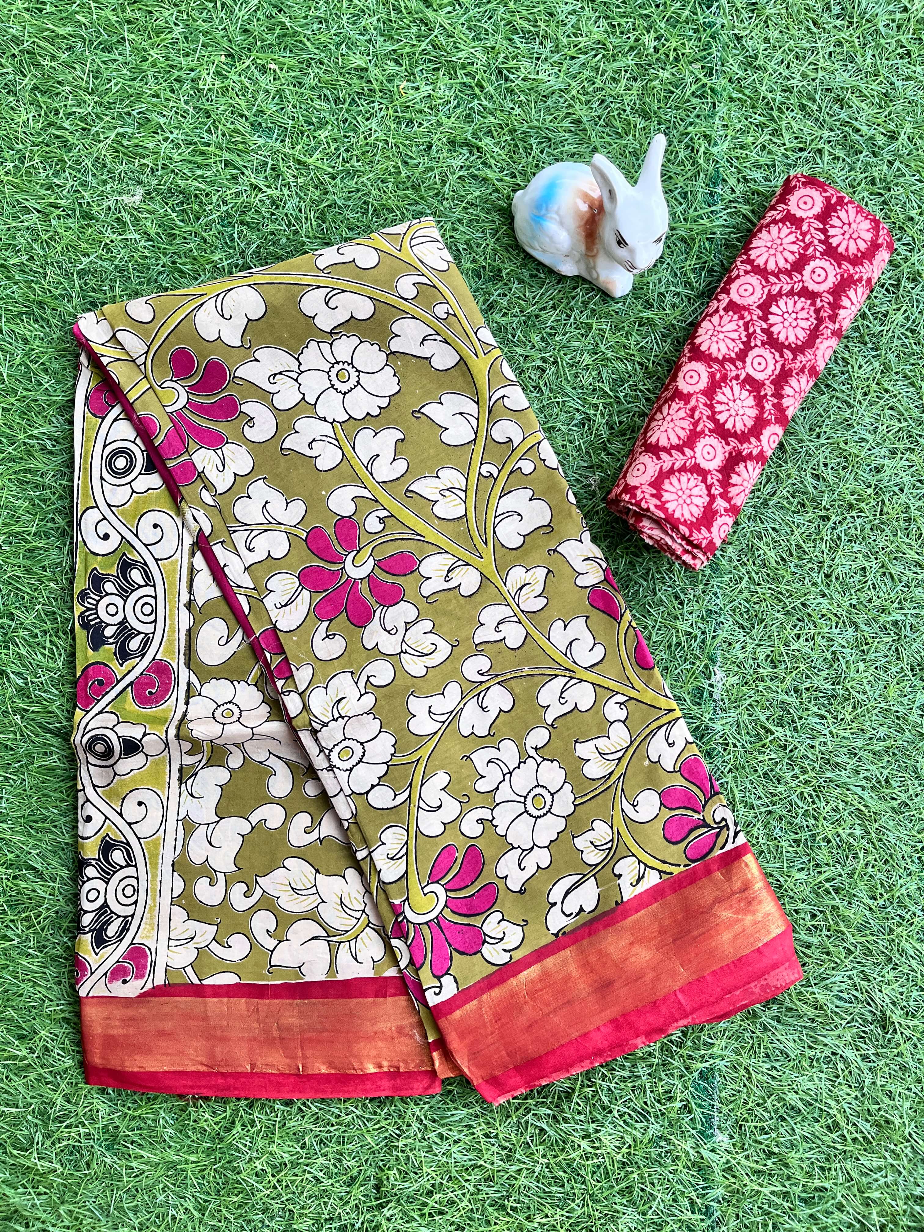 Kalamkari Art Silk Saree With Zari Border-CLRS-M001
