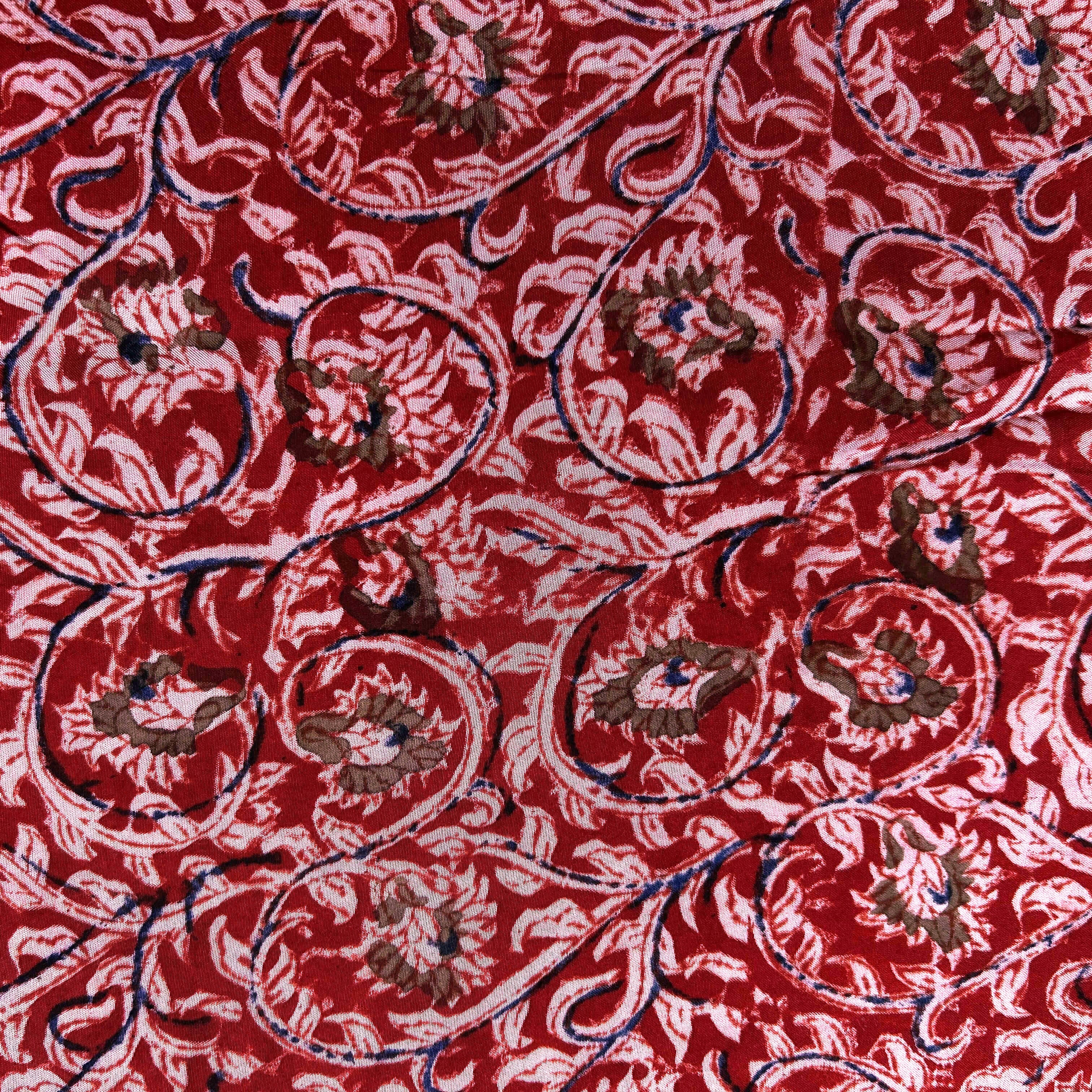 Kalamkari Block Printed Chennuri Silk Fabric - HBPS-B013