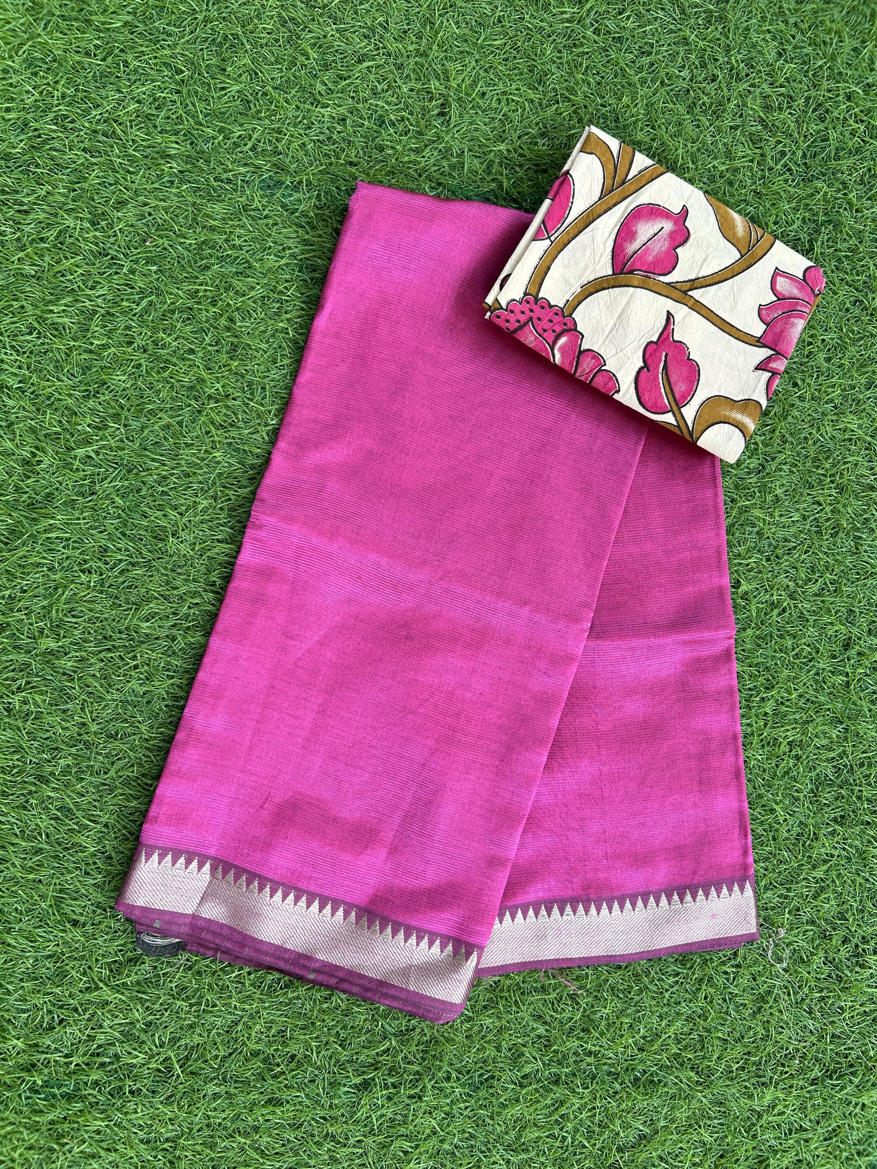 Mangalagiri Saree With Kalamkari Blouse Piece -MS-M001