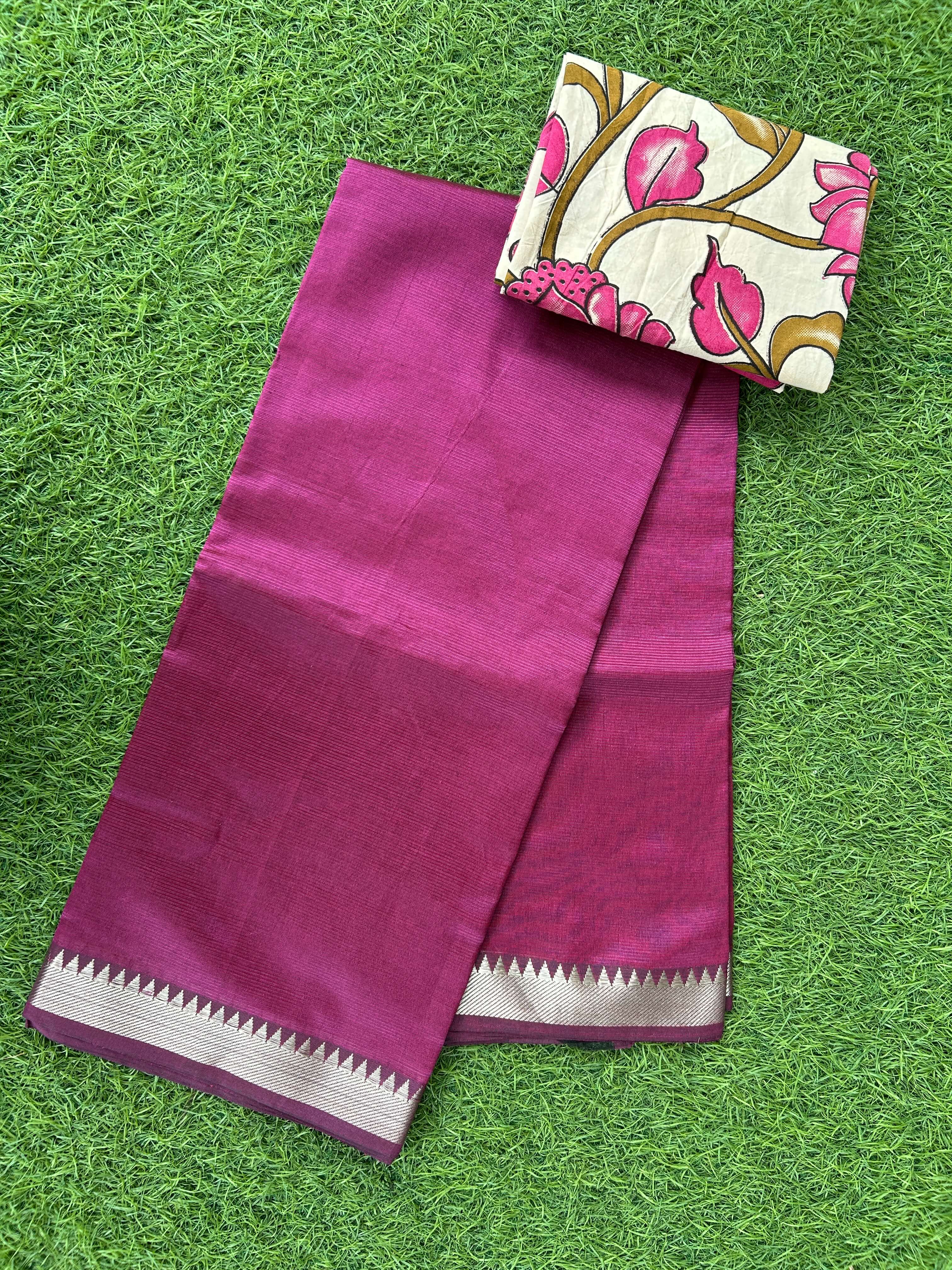 Mangalagiri Saree With Kalamkari Blouse Piece -MS-M002