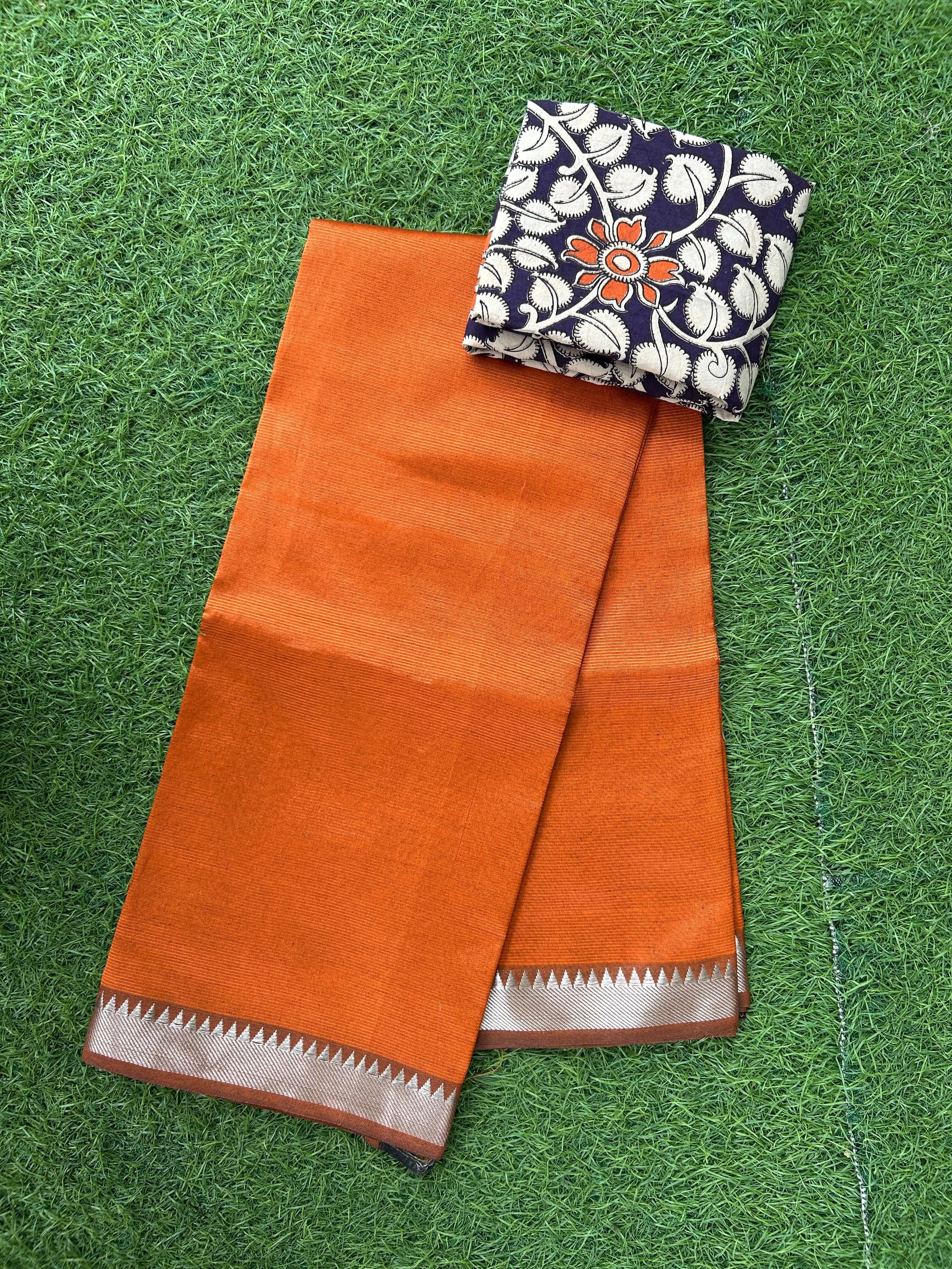 Mangalagiri Saree With Kalamkari Blouse Piece -MS-M011