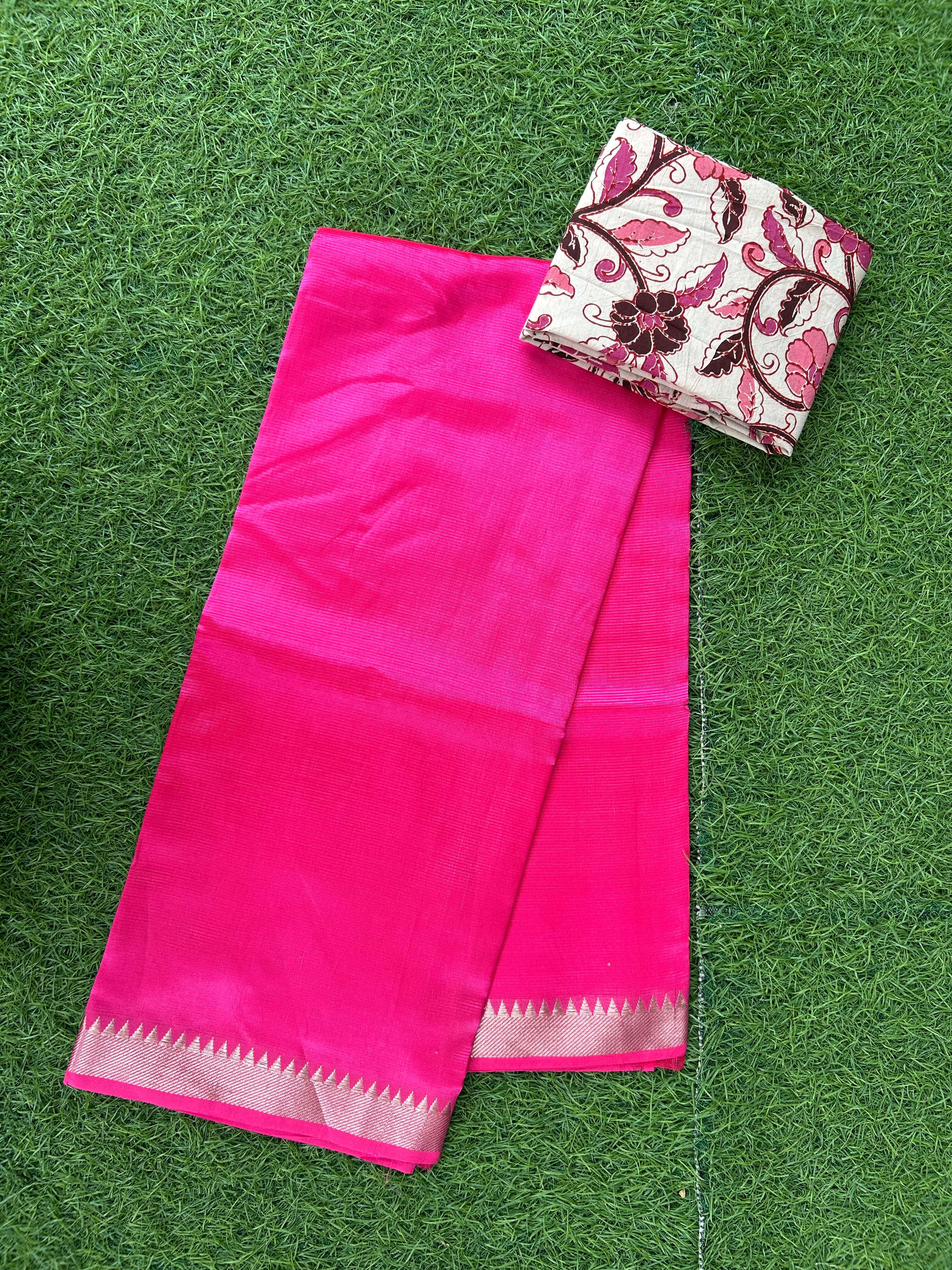 Mangalagiri Saree With Kalamkari Blouse Piece -MS-M012