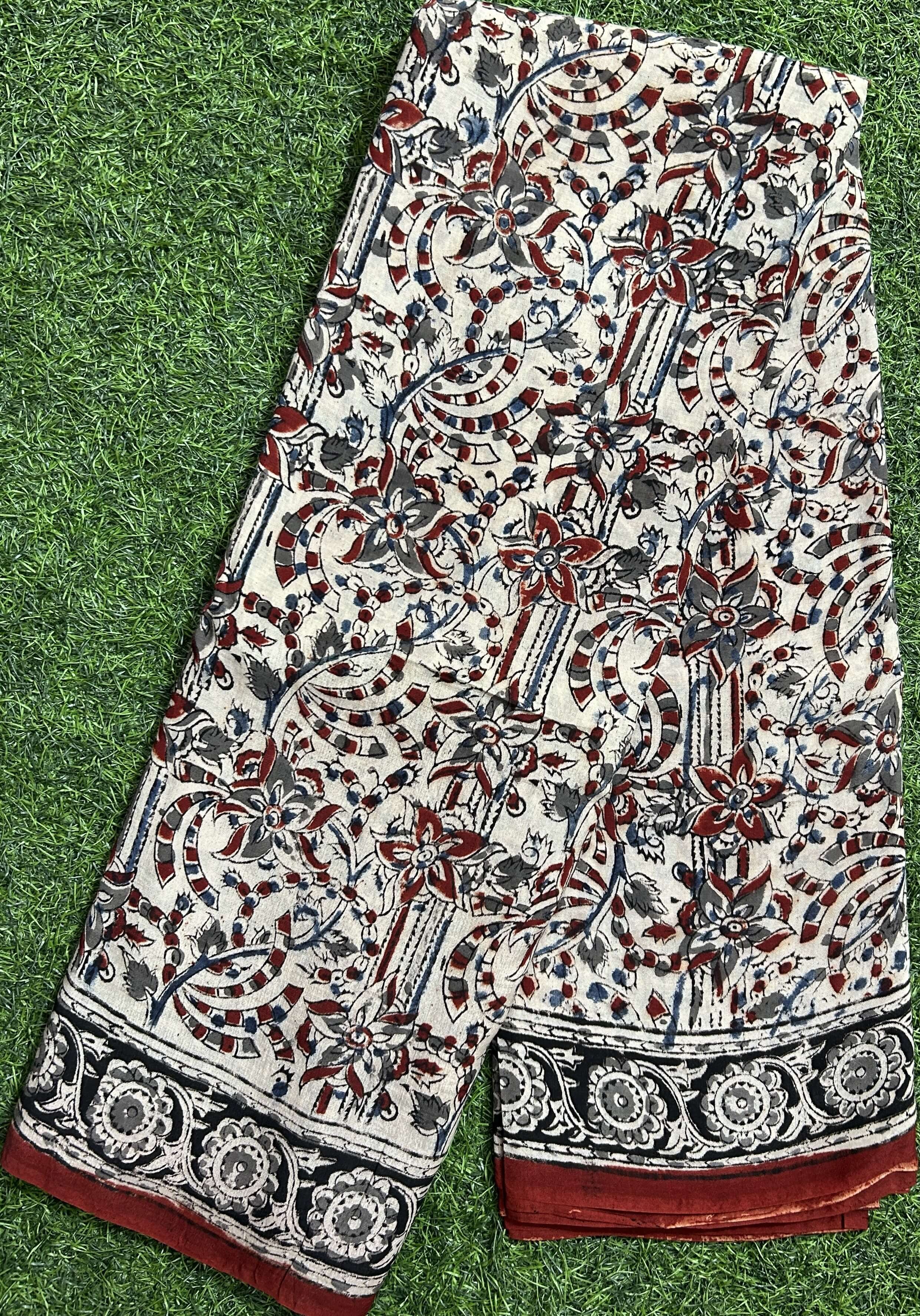 Hand Block Printed Kalamkari Chenuri Silk  Saree KCSS-HB-M110