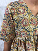 Handblock Kalamkari Flared Chanderi Silk Short Kurti - HBSK-CS-M006