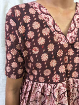 Handblock Kalamkari Flared Cotton Short Kurti - HBSK-C-M005