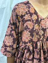 Handblock Kalamkari Flared Cotton Short Kurti - HBSK-C-M003