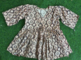Handblock Kalamkari Flared Satin/Cotton Short Kurti - HBSK-SC-M017