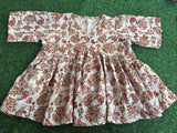 Handblock Kalamkari Flared Satin/Cotton Short Kurti - HBSK-SC-M011