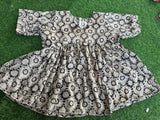 Handblock Kalamkari Flared Satin/Cotton Short Kurti - HBSK-SC-M016