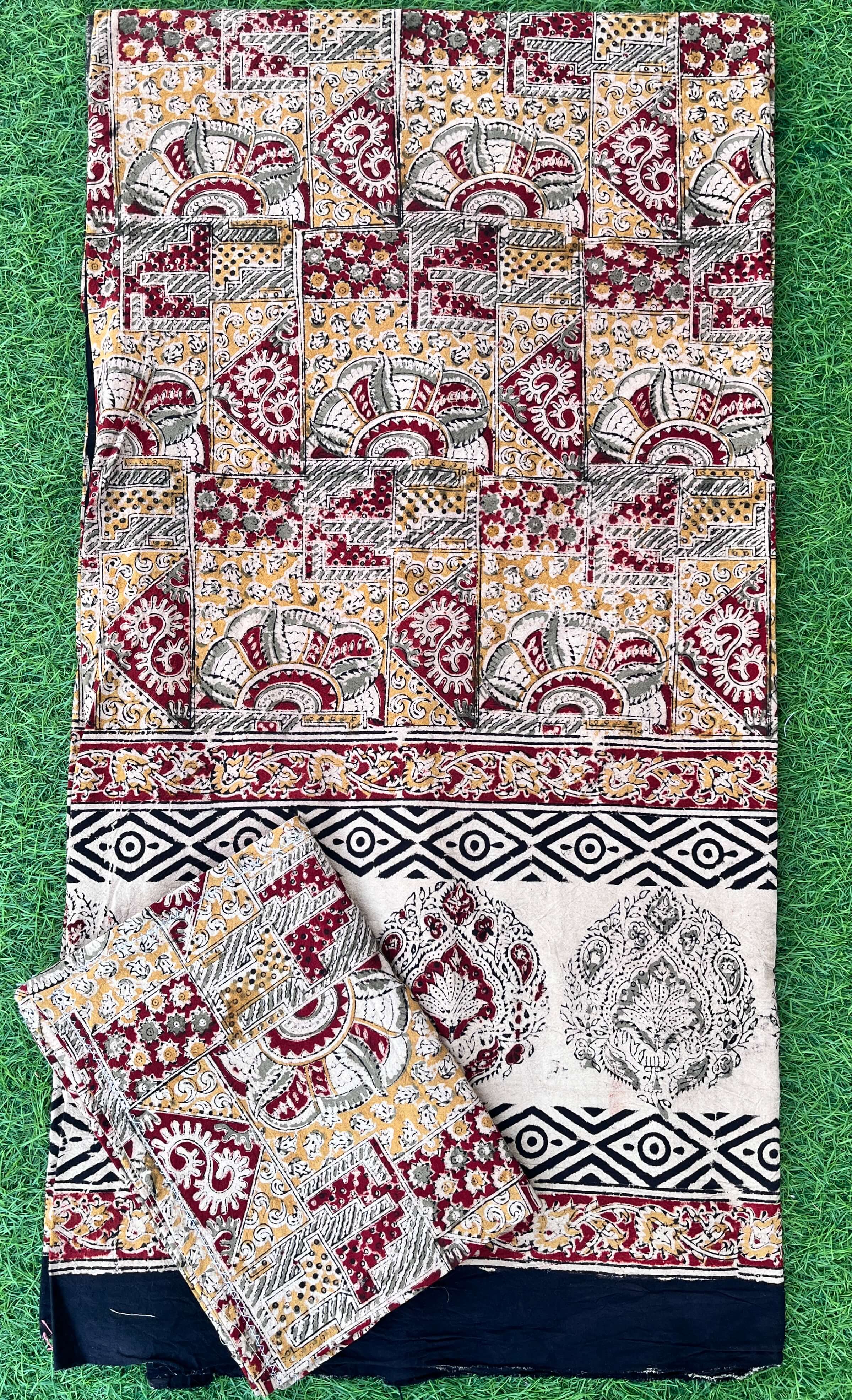 Kalamkari Block Printed Cotton Bed Cover with Pillow Covers - KBS009(90*108)