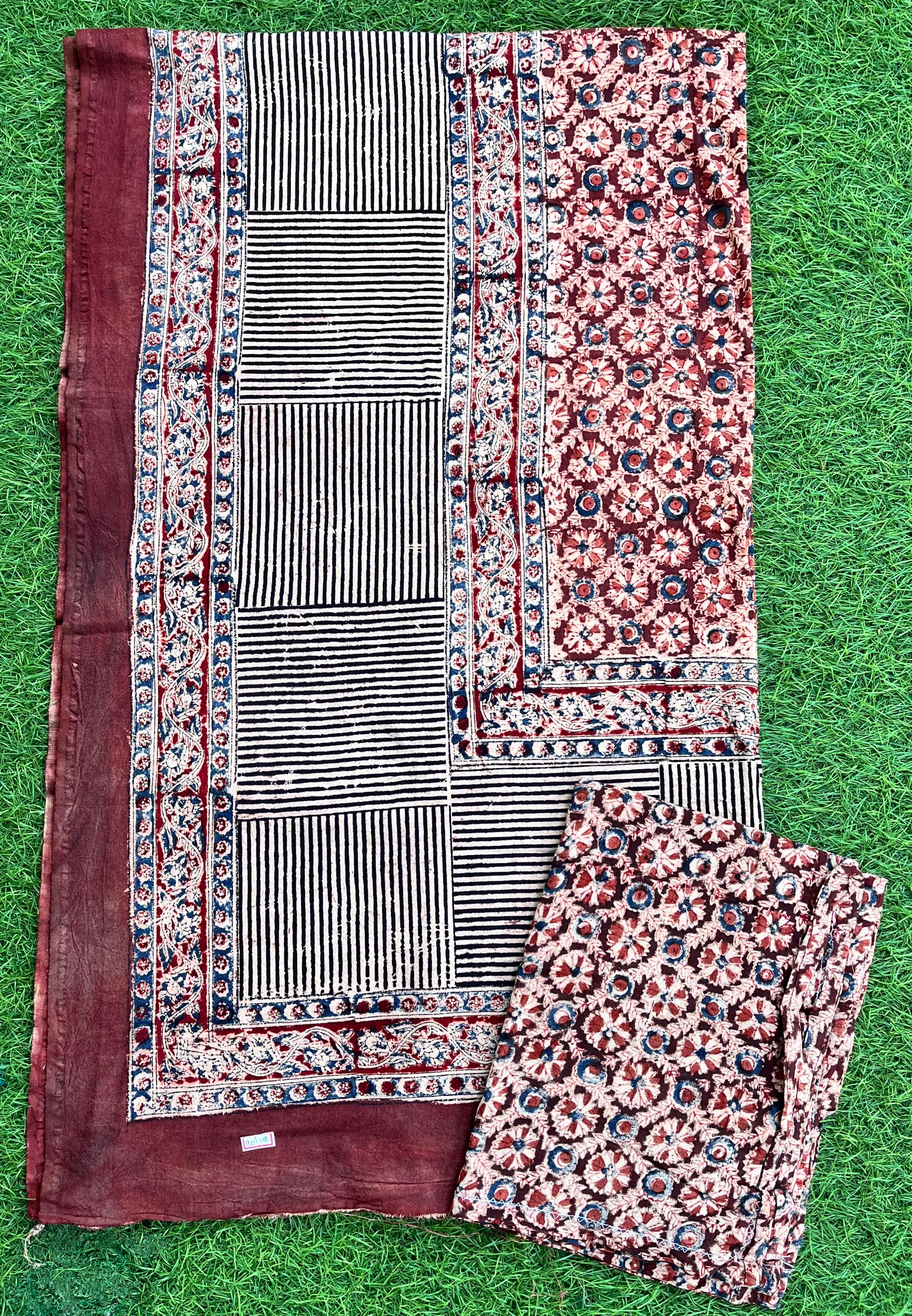 Kalamkari Block Printed Cotton Bed Cover with Pillow Covers - KBS012(90*108)