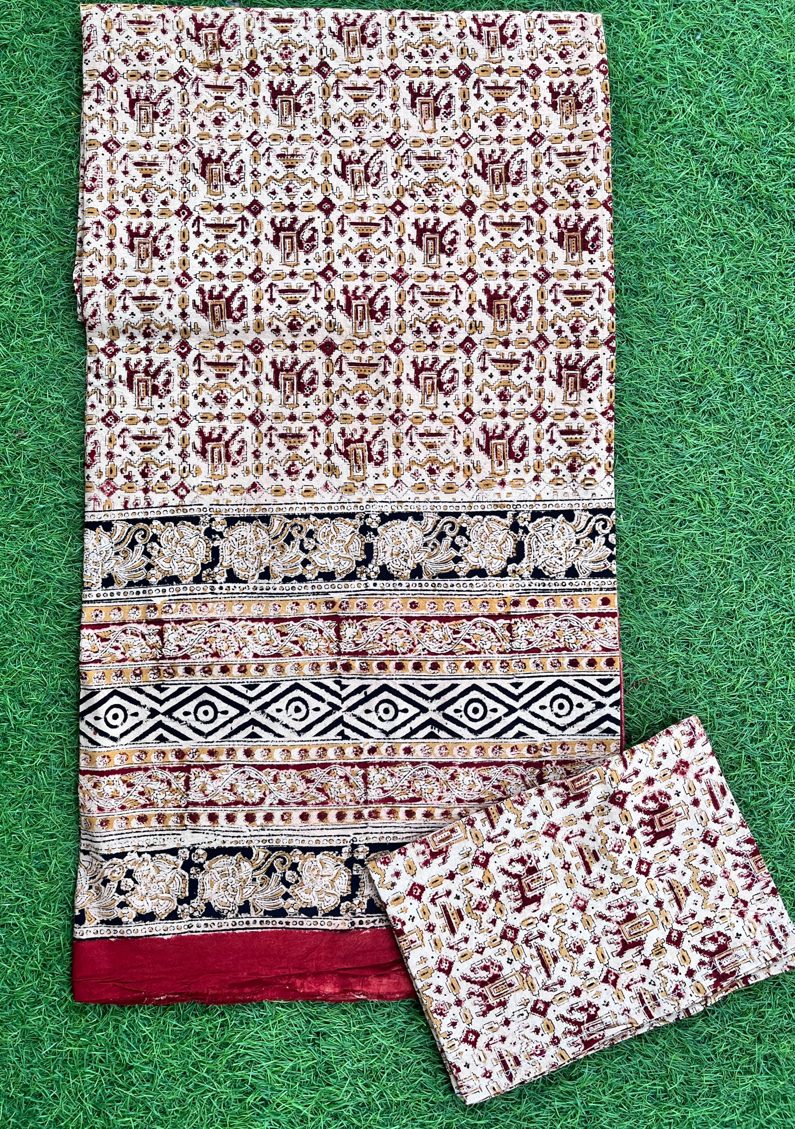 Kalamkari Block Printed Cotton Bed Cover with Pillow Covers - KBS008(90*108)