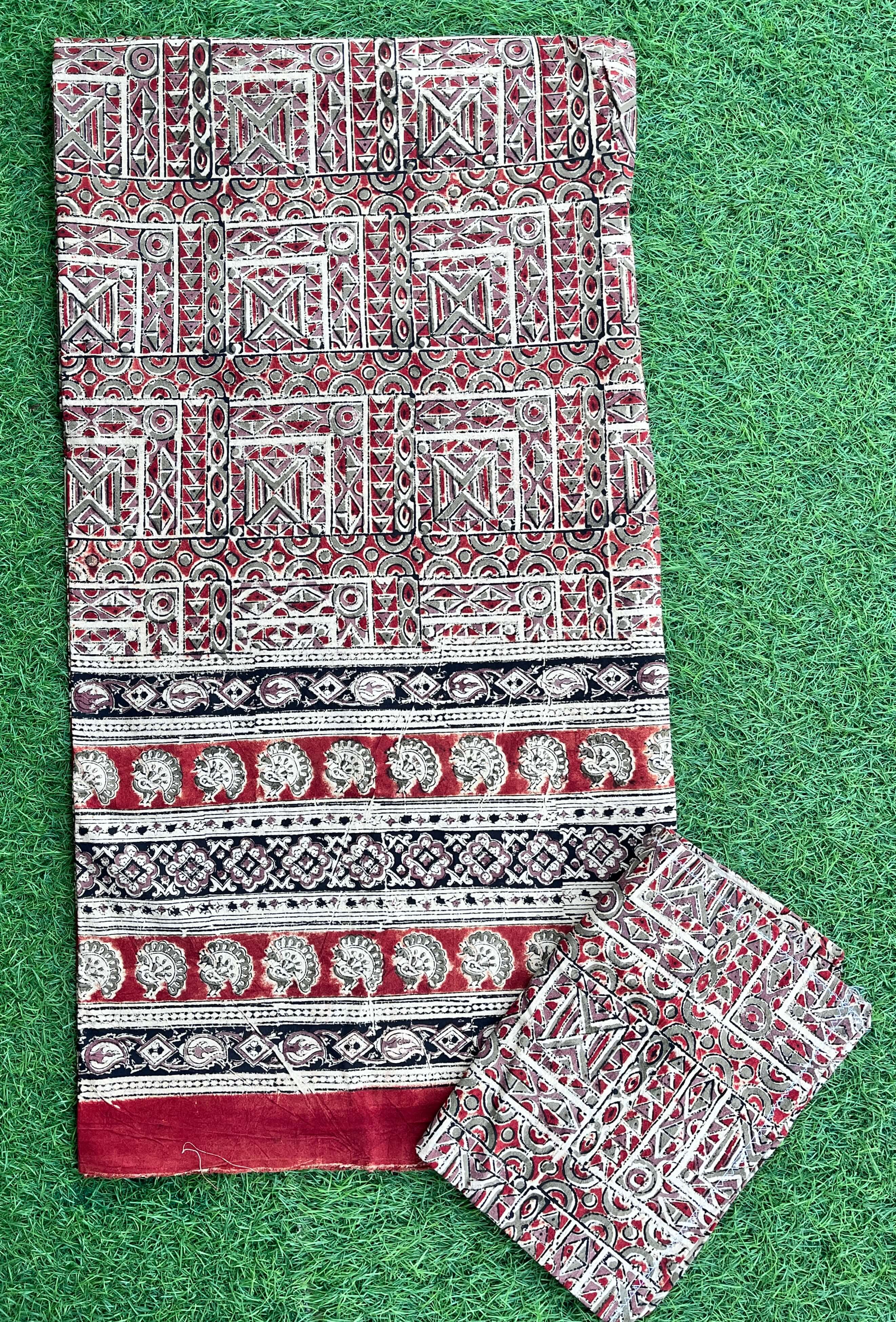 Kalamkari Block Printed Cotton Bed Cover with Pillow Covers - KBS020(90*108)