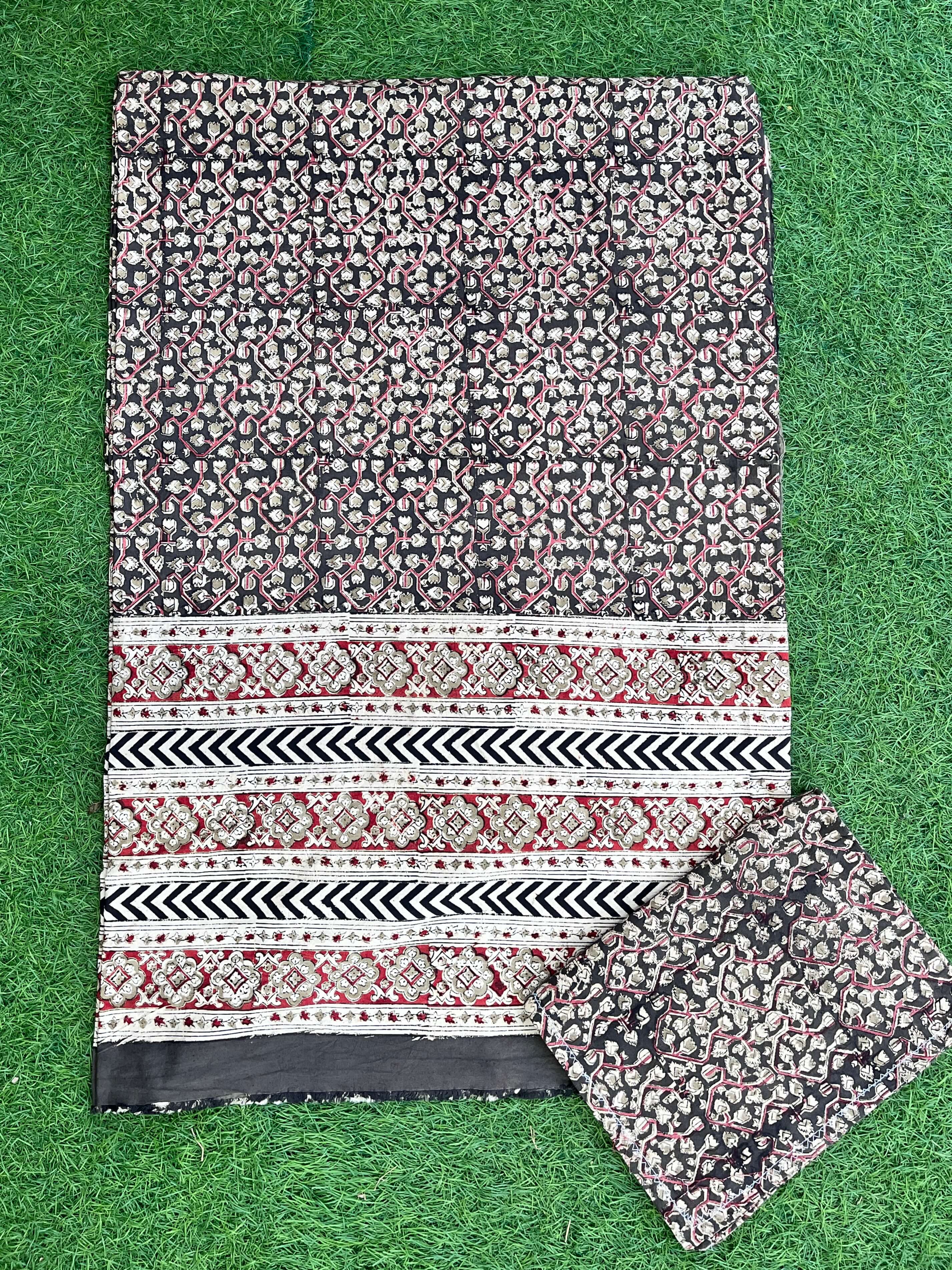 Kalamkari Block Printed Cotton Bed Cover with Pillow Covers - KBS029(108*108)