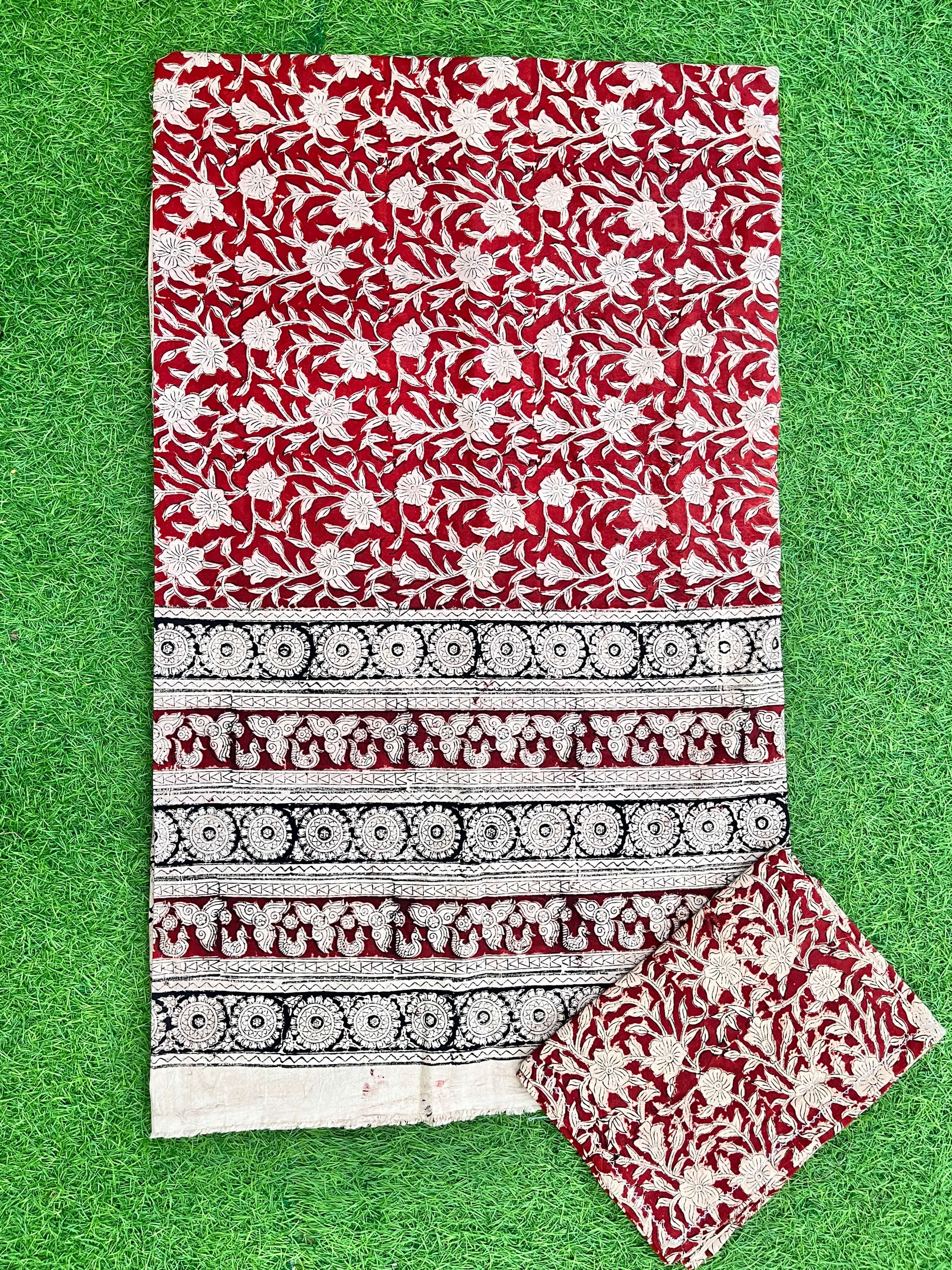 Kalamkari Block Printed Cotton Bed Cover with Pillow Covers - KBS032(108*108)