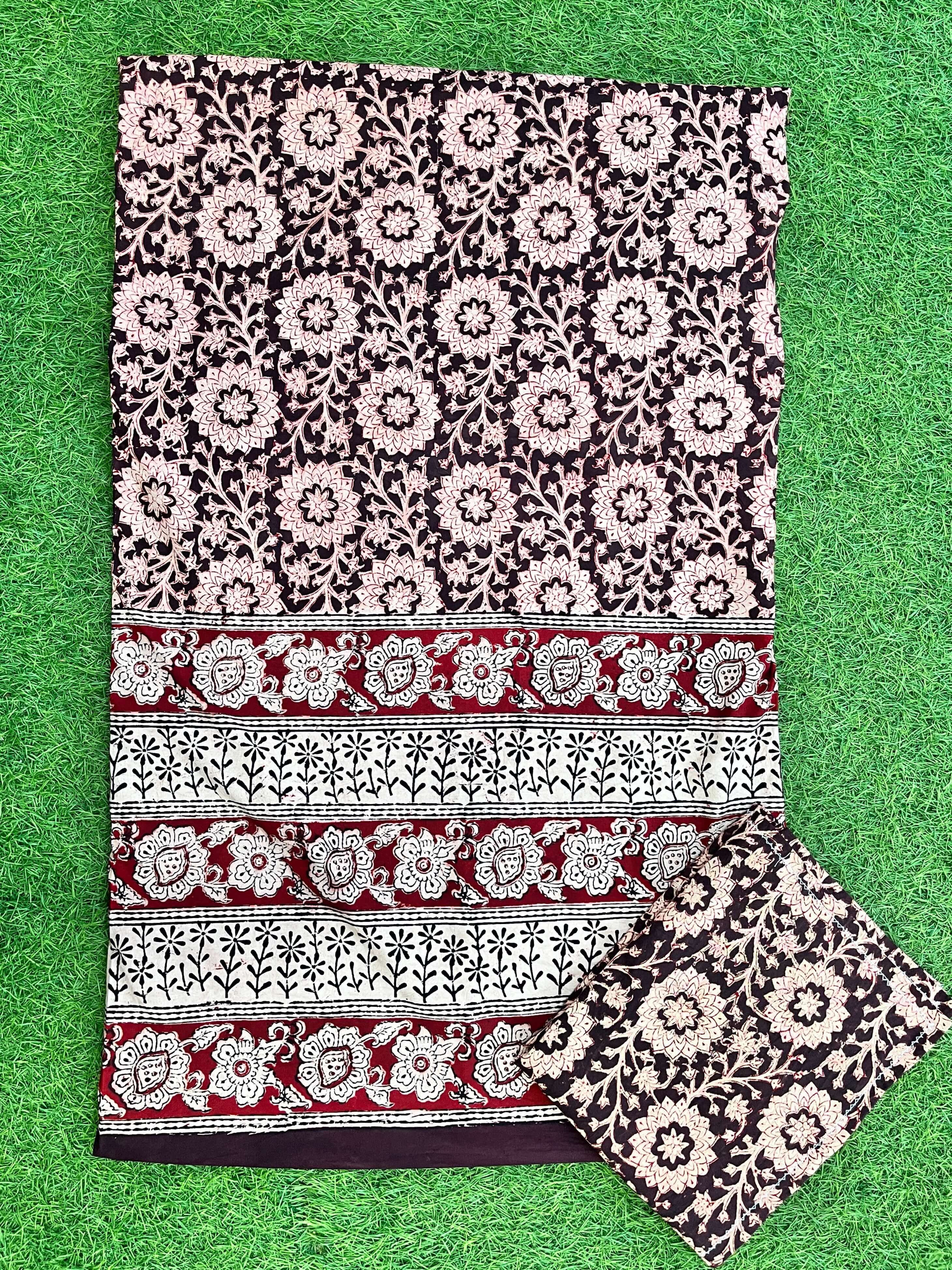 Kalamkari Block Printed Cotton Bed Cover with Pillow Covers - KBS033(108*108)