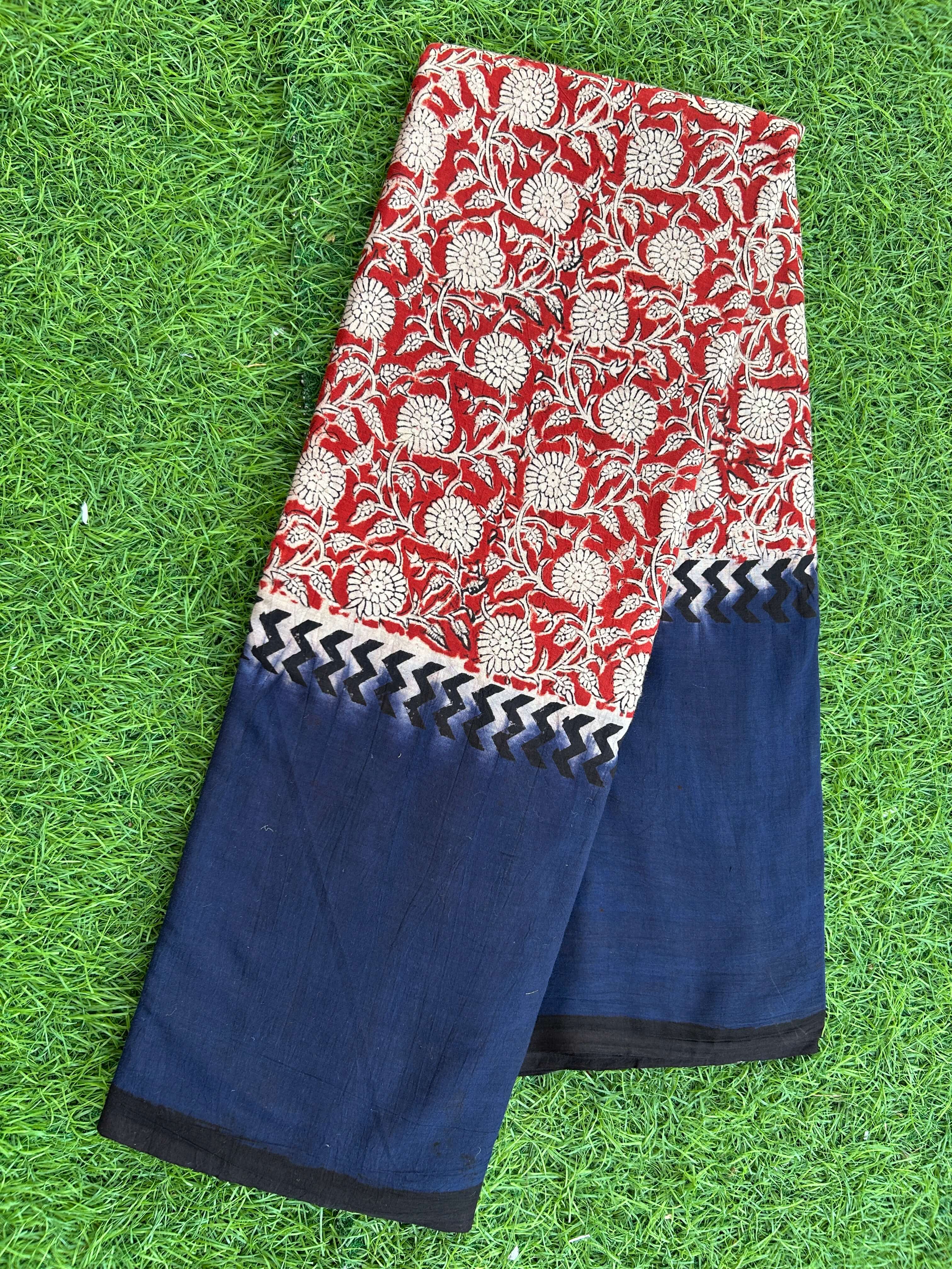 Kalamkari Cotton Hand Printed Gap Border Saree-KCS-HPGB-M021