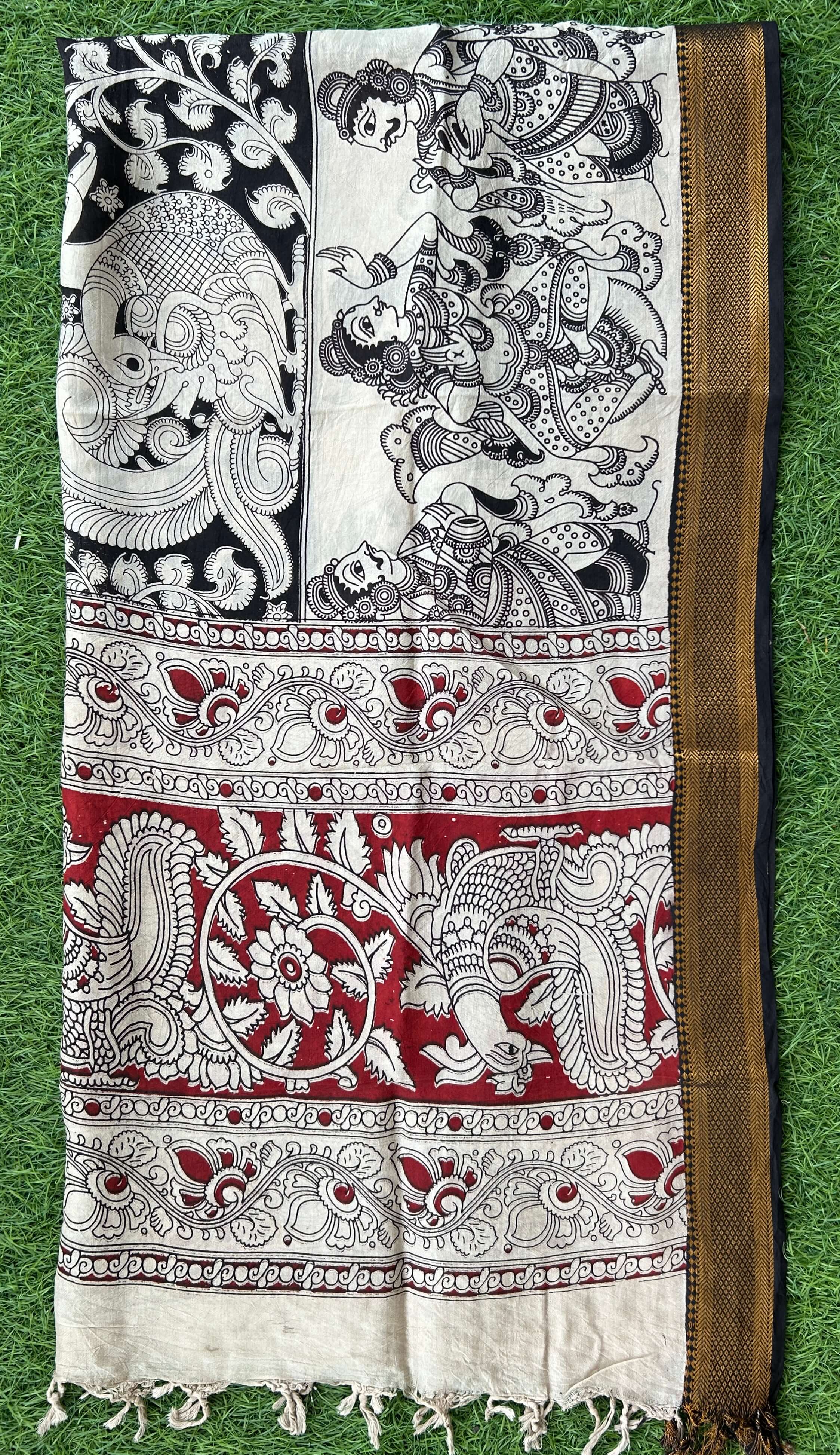Nizam Border Kalamkari Dupatta- NBKHBD-N-M184
