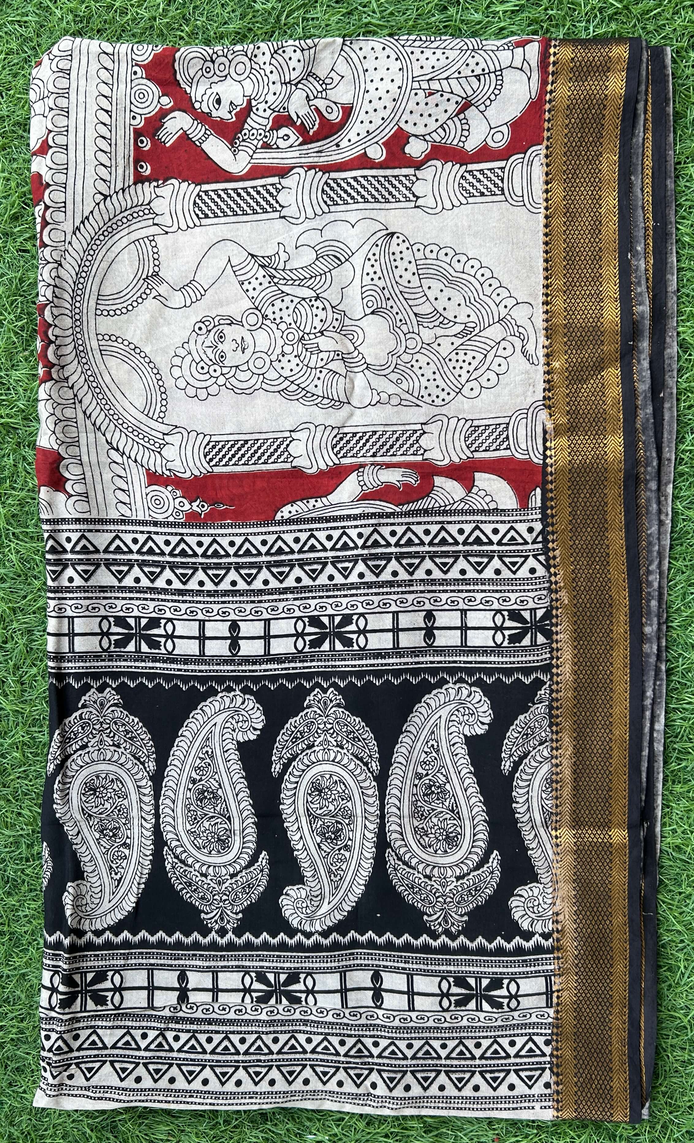 Nizam Border Kalamkari Dupatta- NBKHBD-N-M185