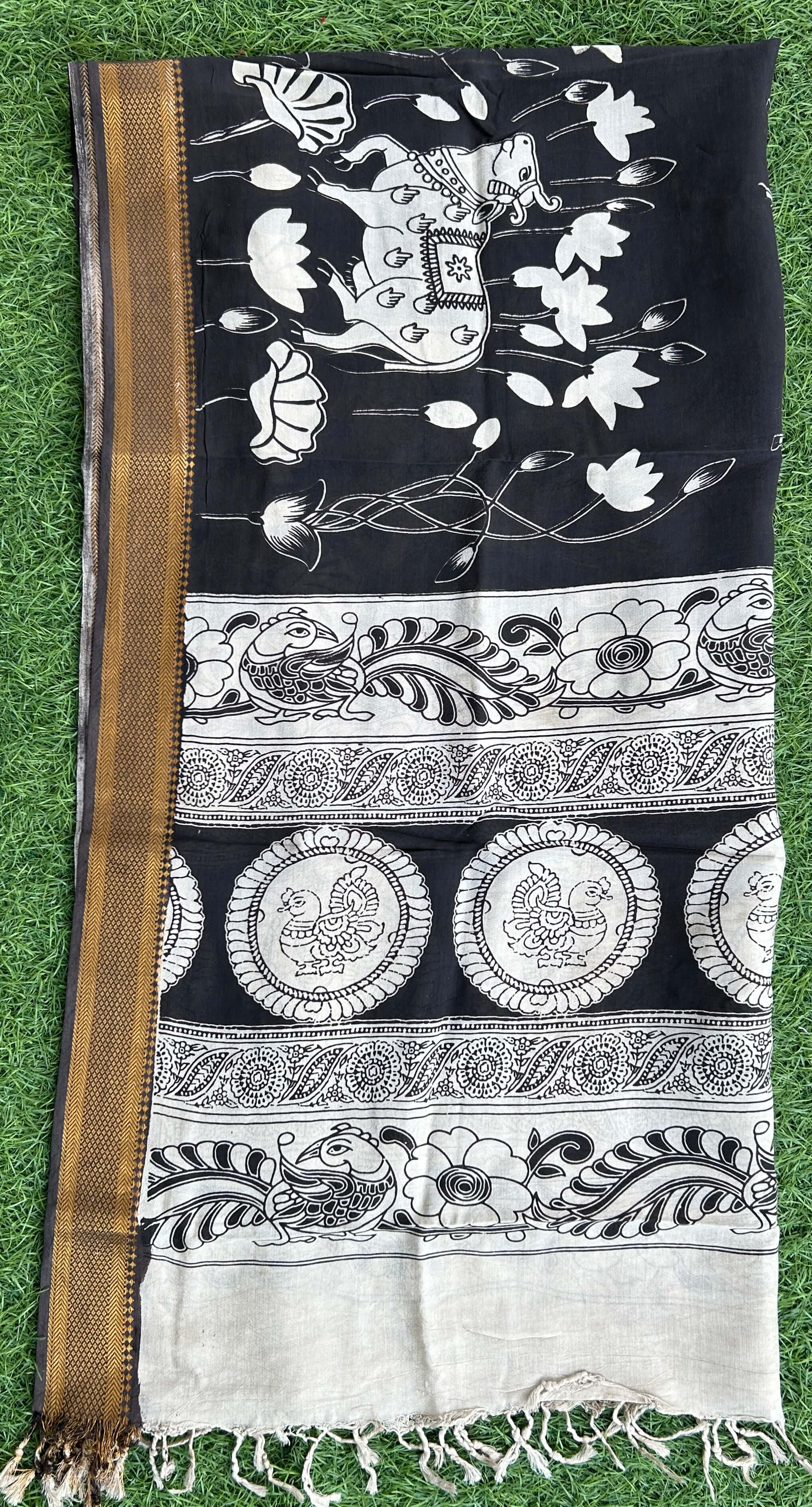 Nizam Border Kalamkari Dupatta- NBKHBD-N-M188