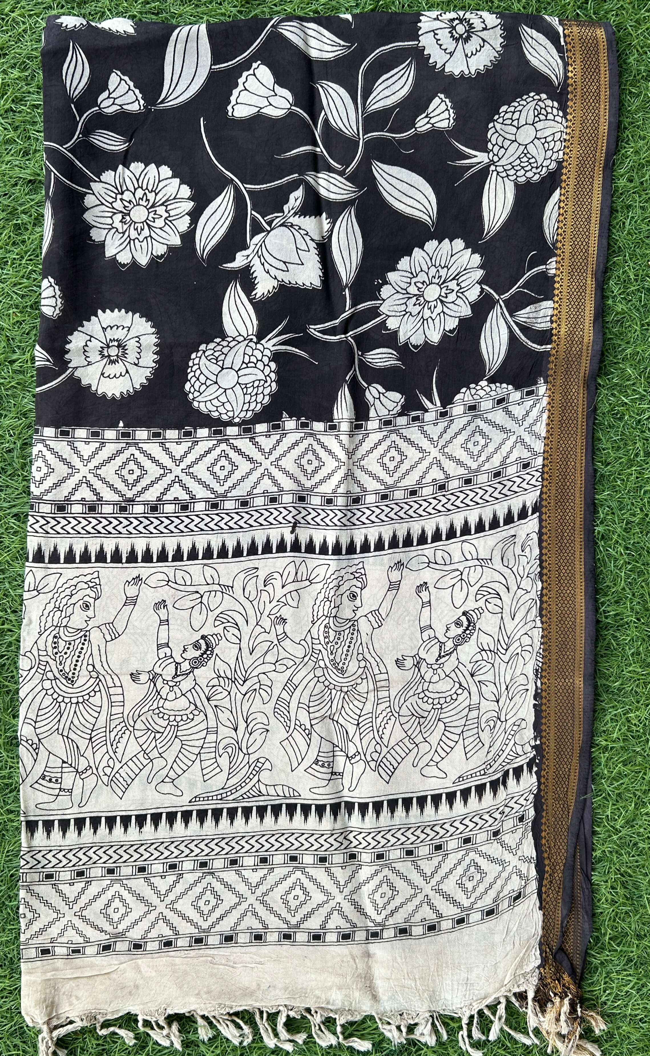 Nizam Border Kalamkari Dupatta- NBKHBD-N-M189