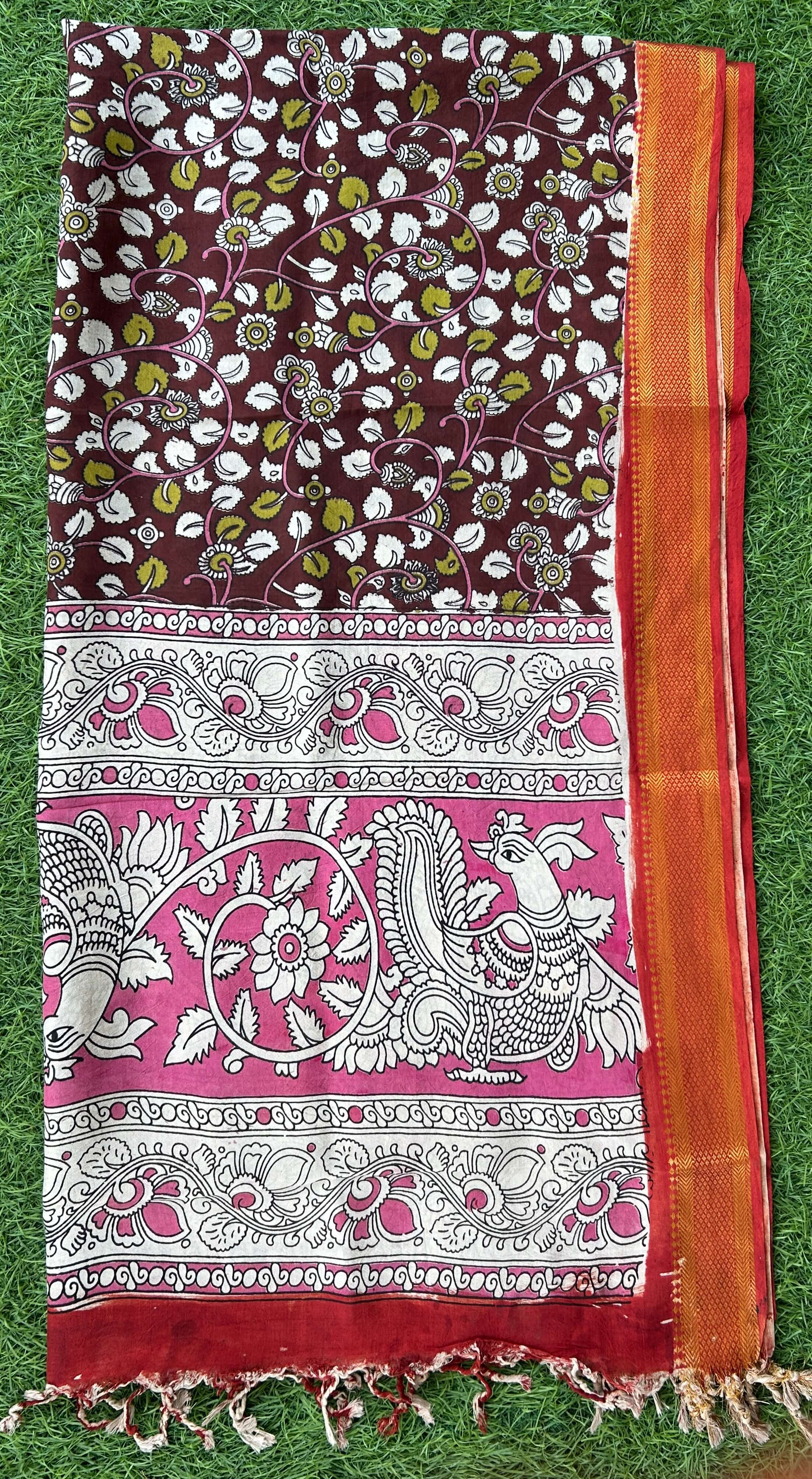 Nizam Border Kalamkari Dupatta- NBKHBD-N-M190