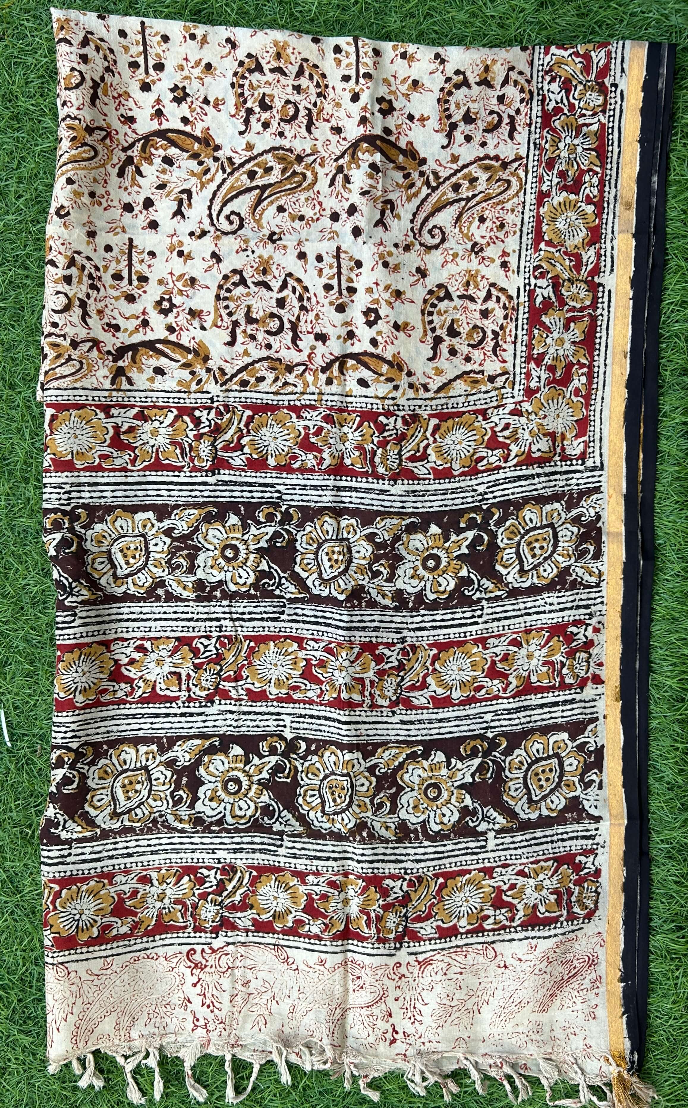 Kaddi Border Kalamkari Dupatta- KBKHPD-N-M184