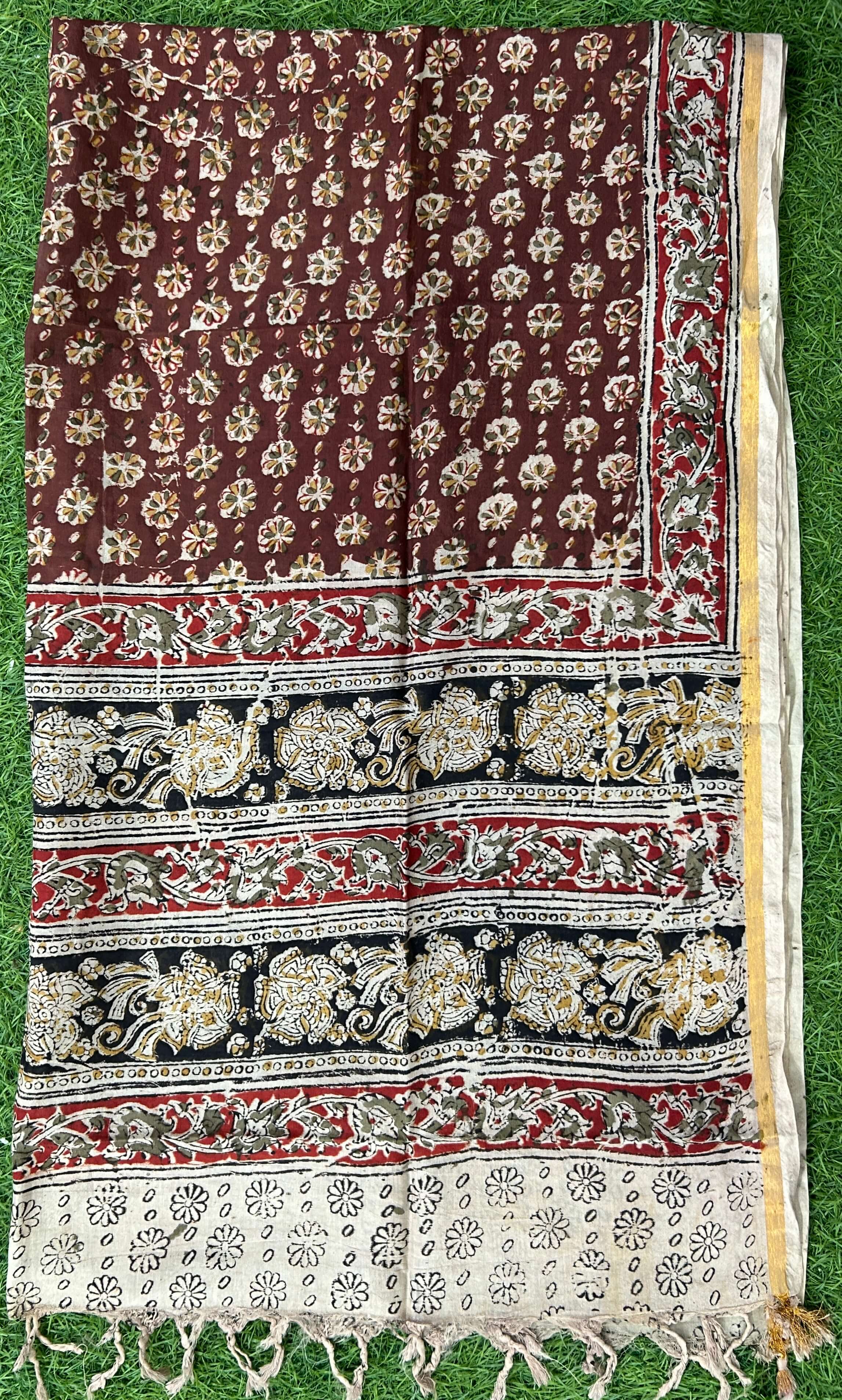 Kaddi Border Kalamkari Dupatta- KBKHPD-N-M188