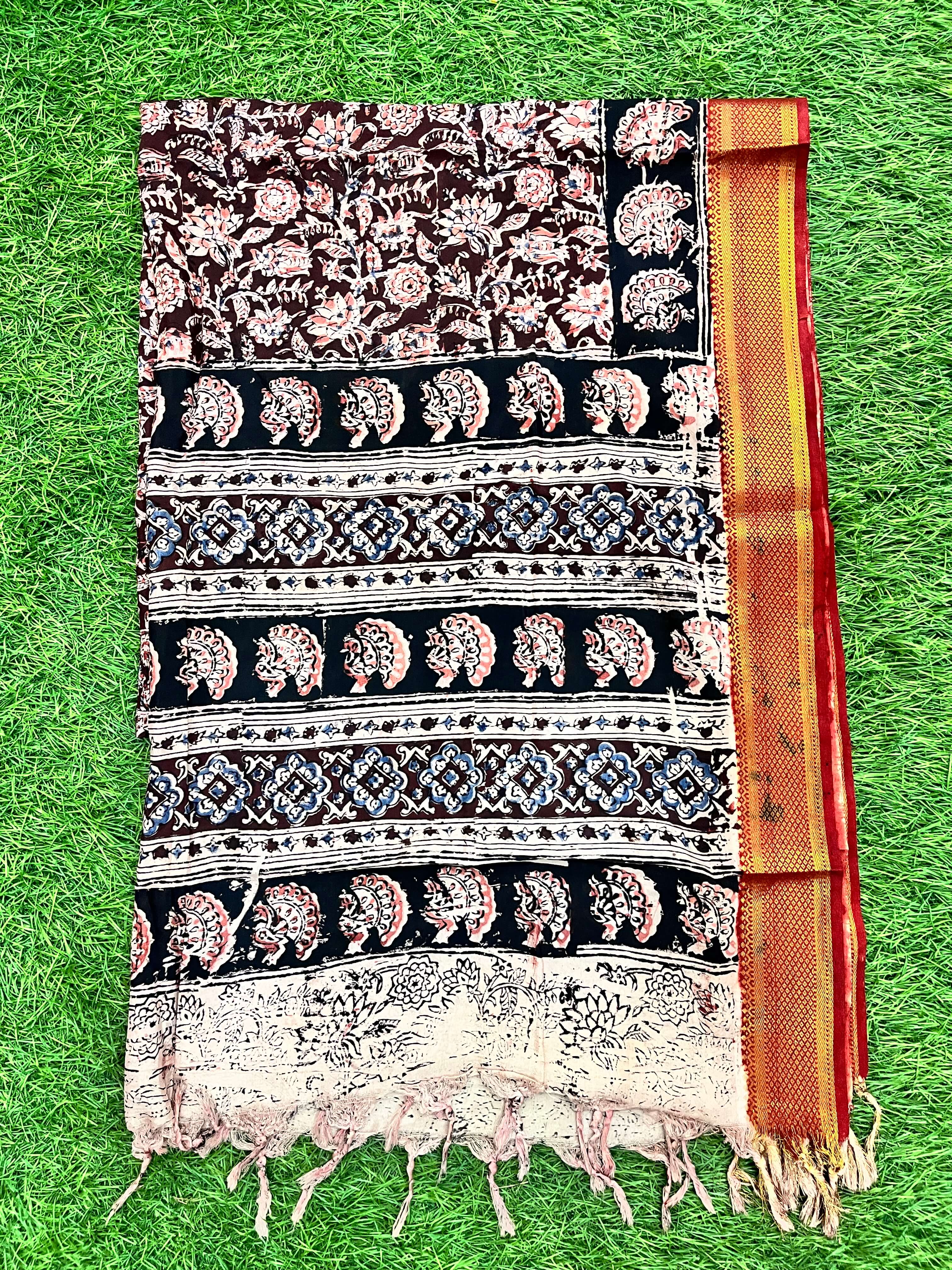 Nizam Border Kalamkari Dupatta- NBKHBD-N-M102