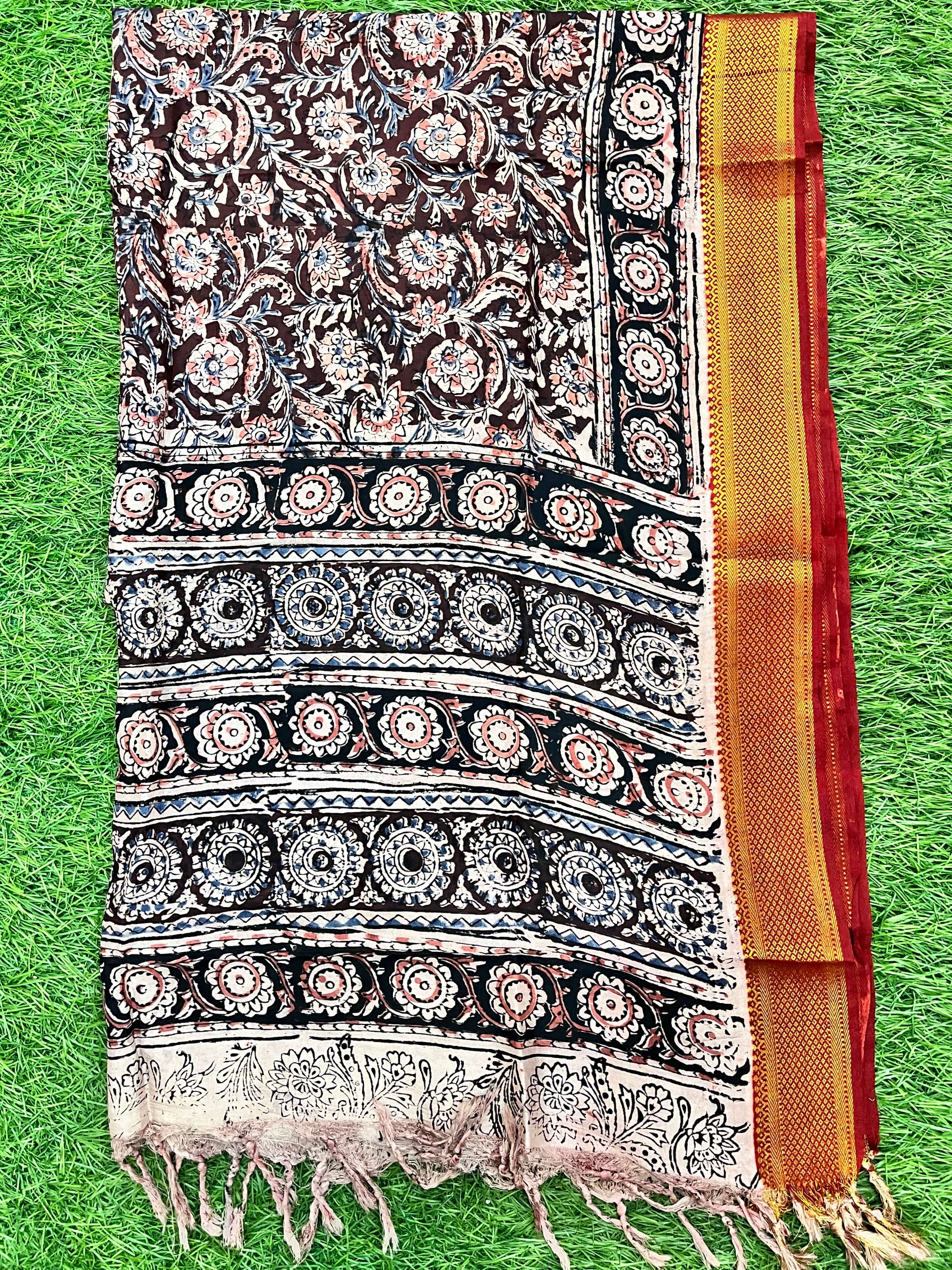 Nizam Border Kalamkari Dupatta- NBKHBD-N-M104