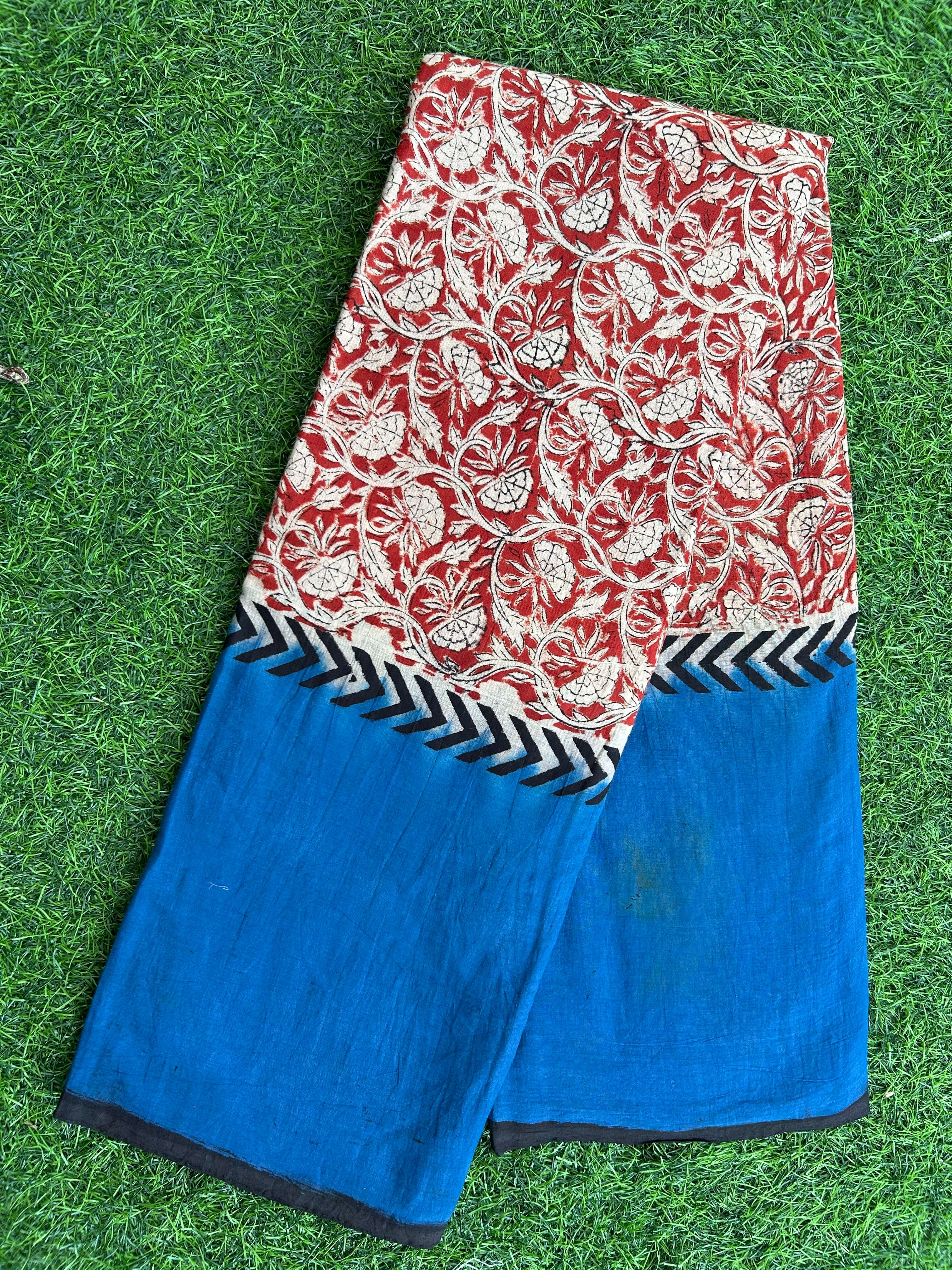 Kalamkari Cotton Hand Printed Gap Border Saree-KCS-HPGB-M063