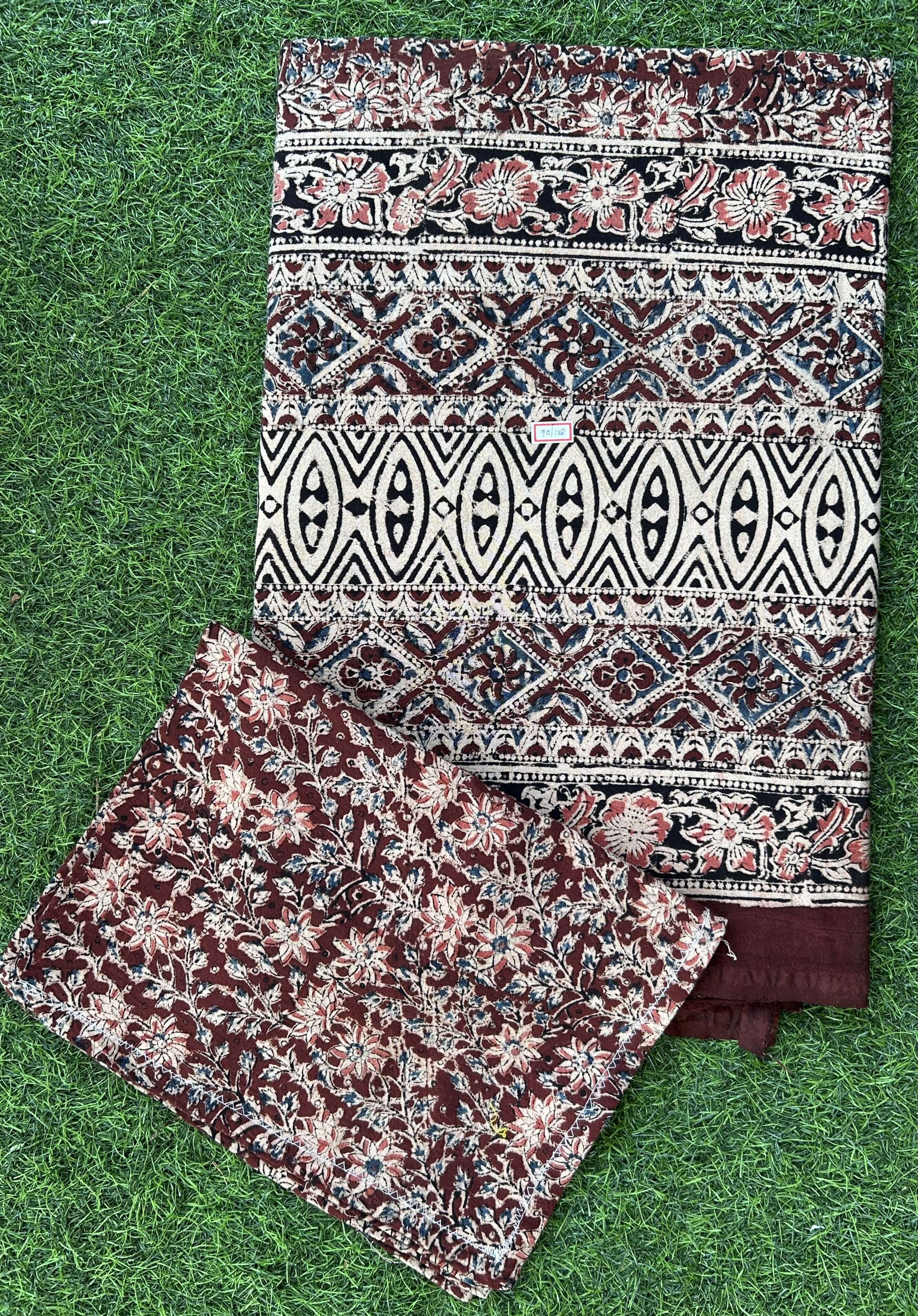 Kalamkari Block Printed Cotton Bed Cover with Pillow Covers - KBS039(90*108)