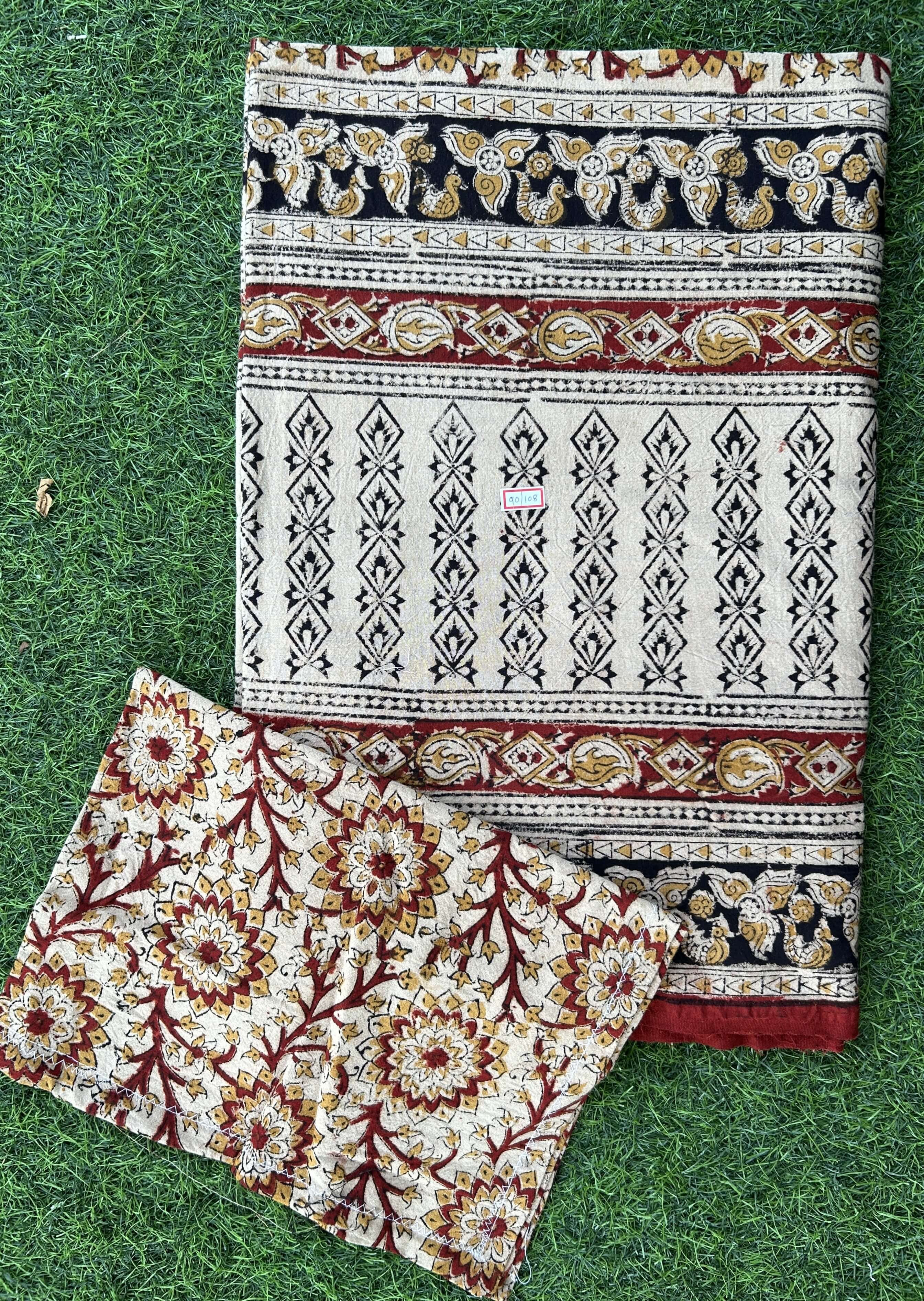 Kalamkari Block Printed Cotton Bed Cover with Pillow Covers - KBS041(90*108)