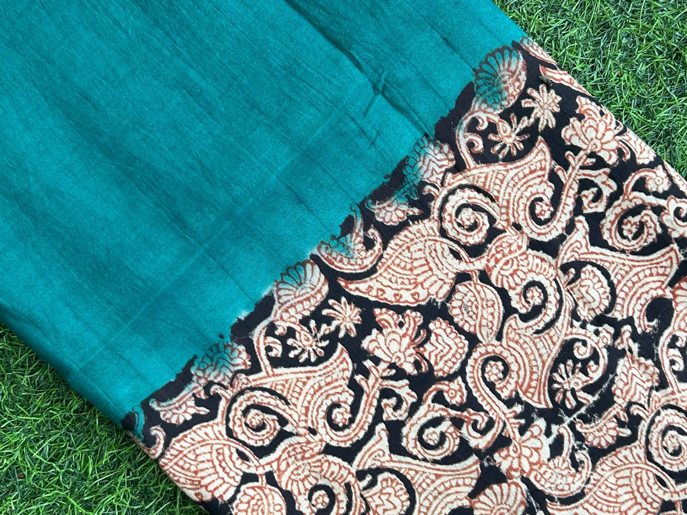 Kalamkari Block Printed Half & Half Chennuri Silk Fabric - HBP-M012