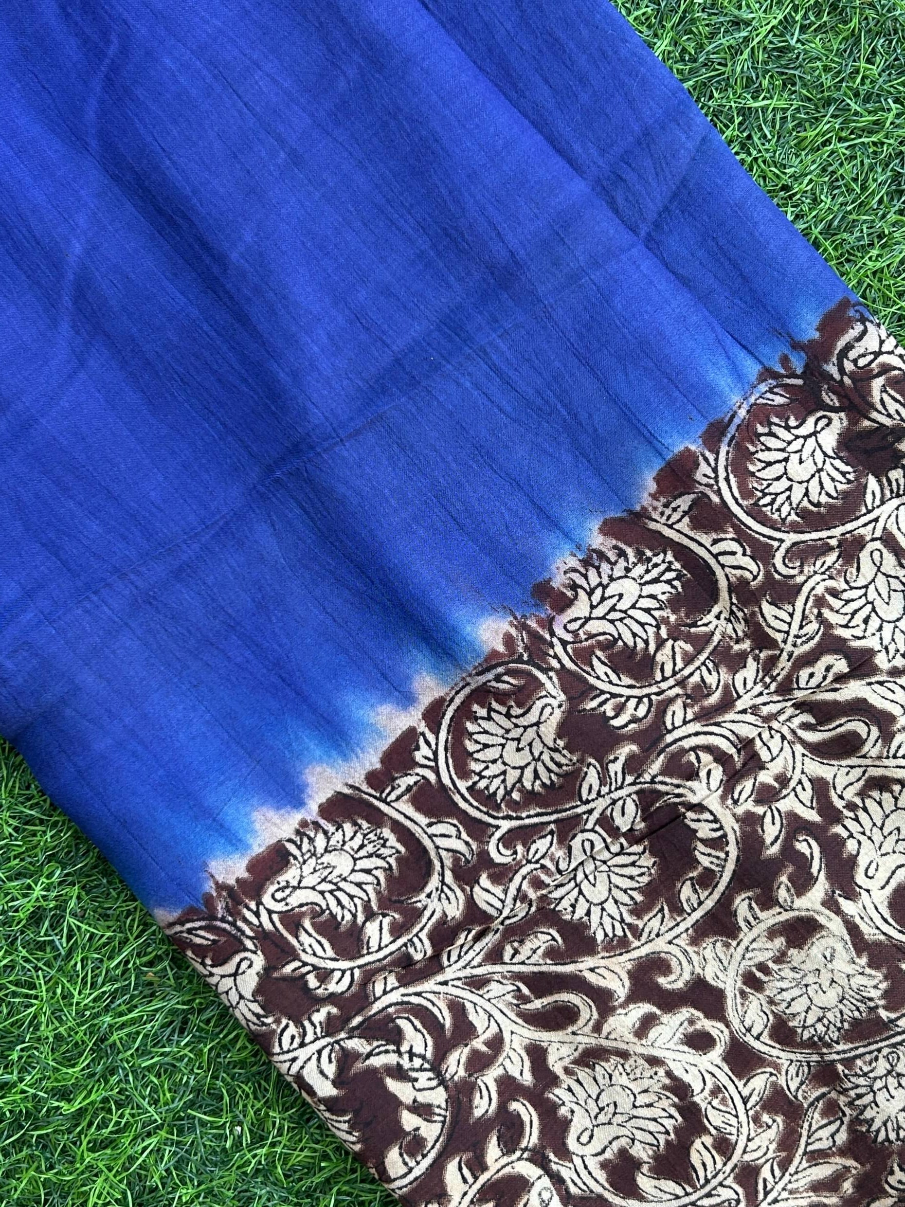 Kalamkari Block Printed Half & Half Chennuri Silk Fabric - HBP-M010