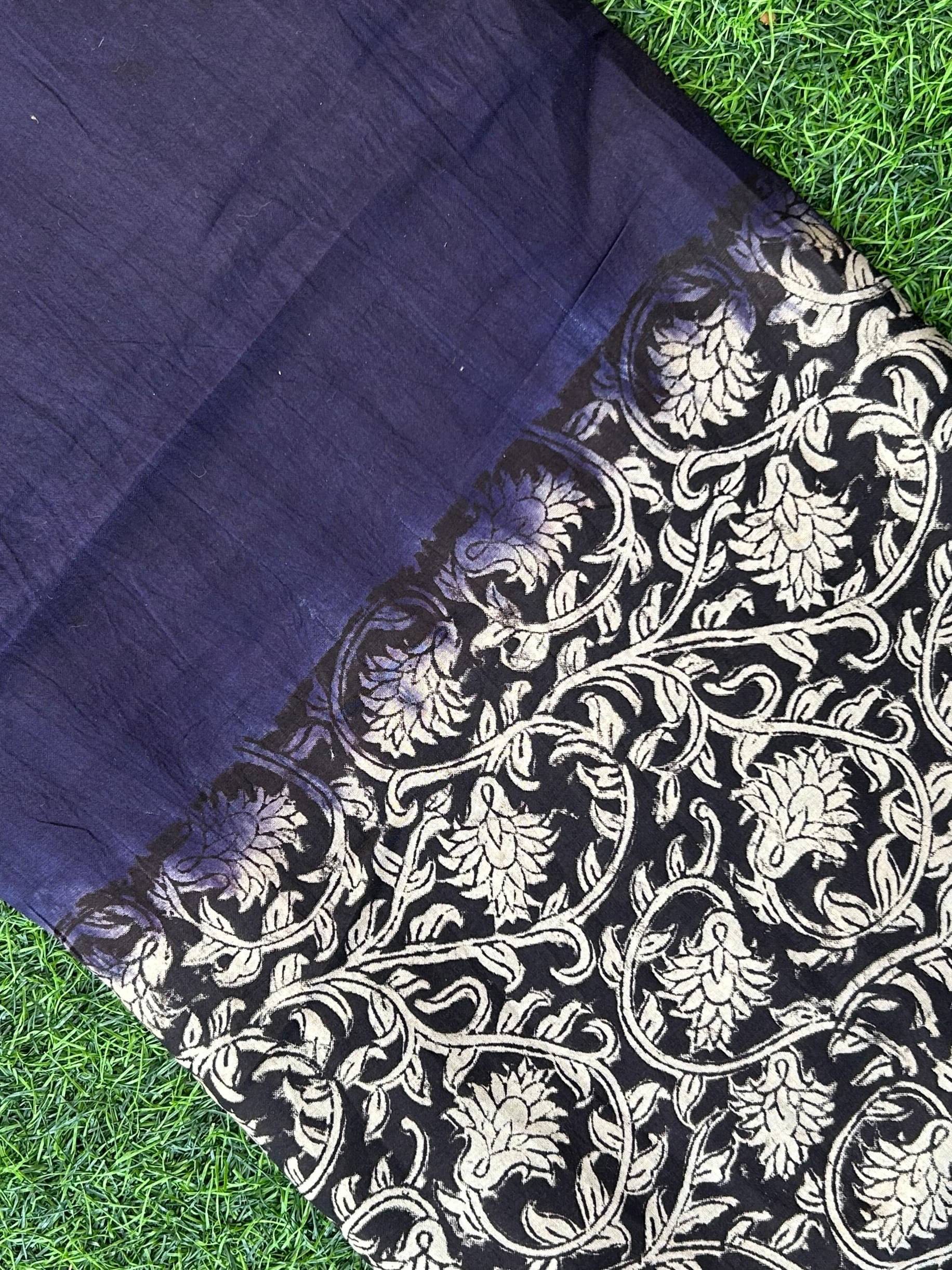 Kalamkari Block Printed Half & Half Chennuri Silk Fabric - HBP-M006