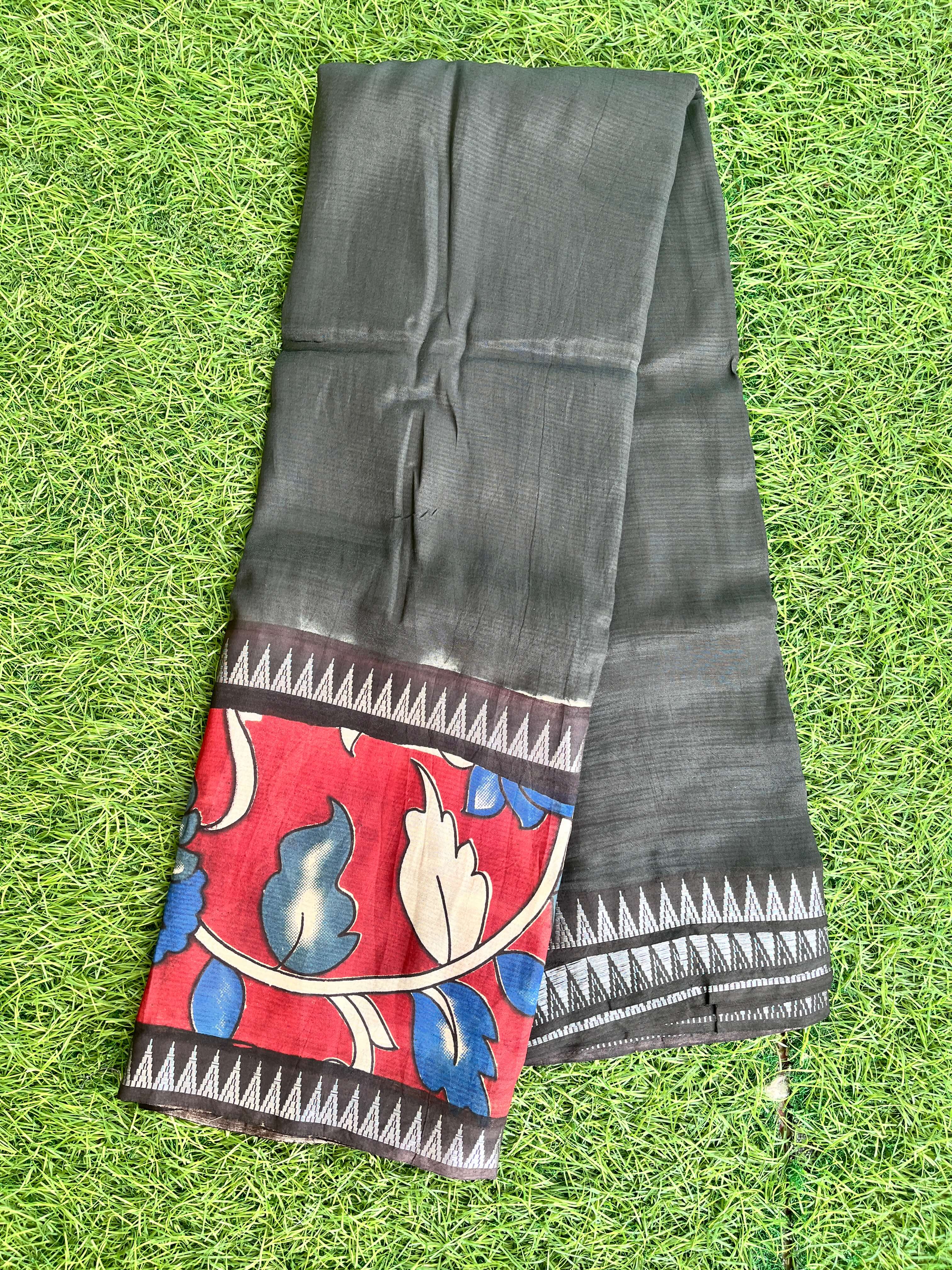 Kalamkari Mangalagiri Silk Gap Border Saree-KDGB-SP-M004