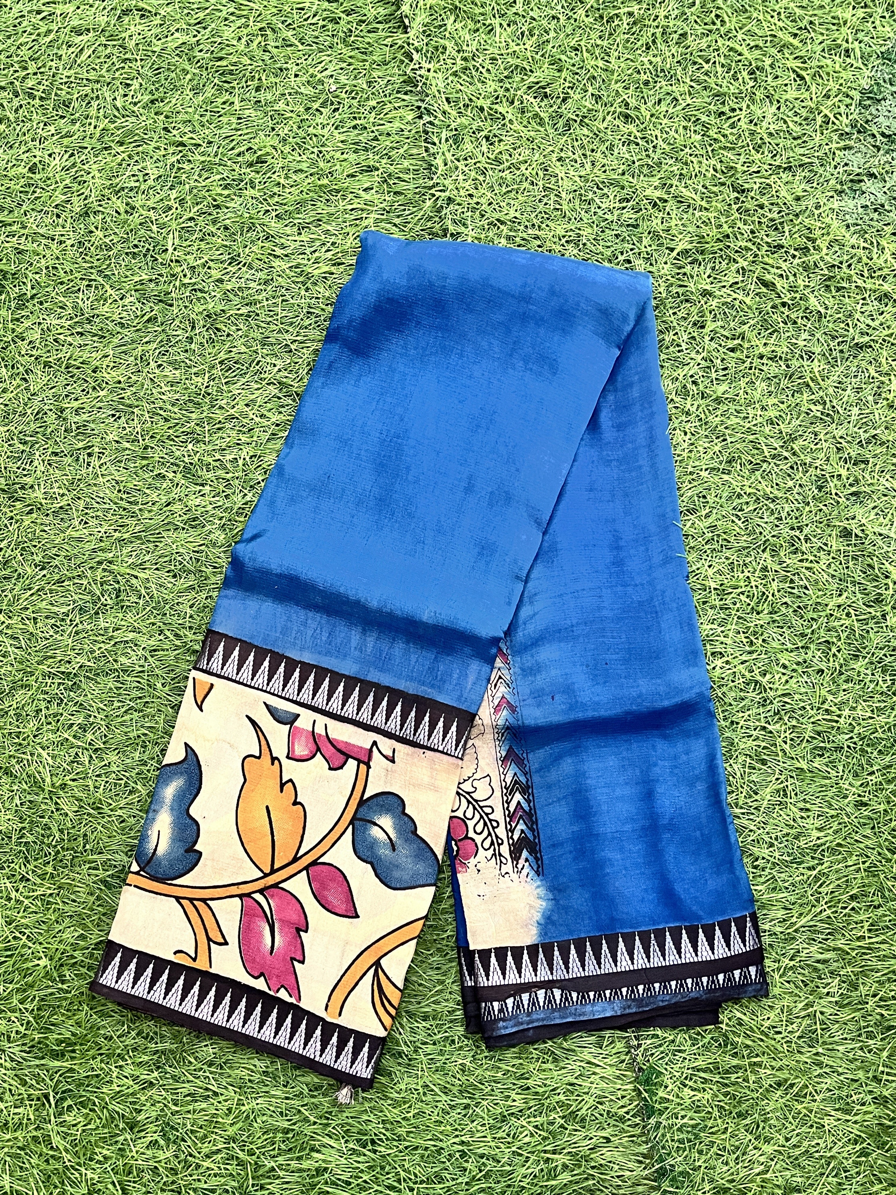 Kalamkari Mangalagiri Silk Gap Border Saree-KDGB-SP-M006