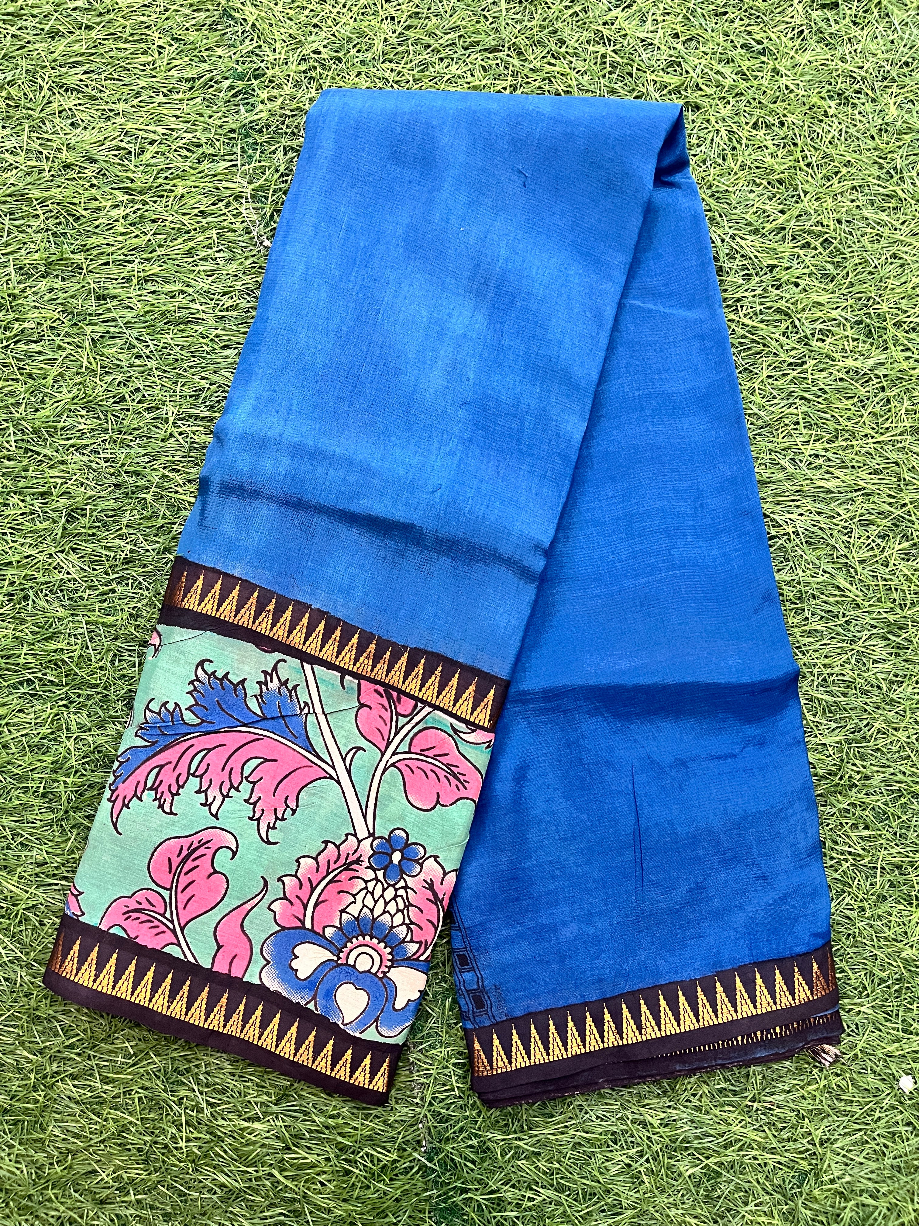 Kalamkari Mangalagiri Silk Gap Border Saree-KDGB-SP-M008