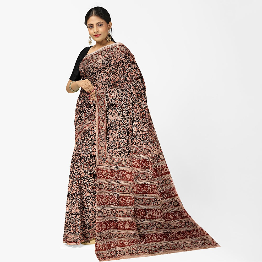 Hand Block Printed Kalamkari Saree KCH-M019 – JSP Handlooms