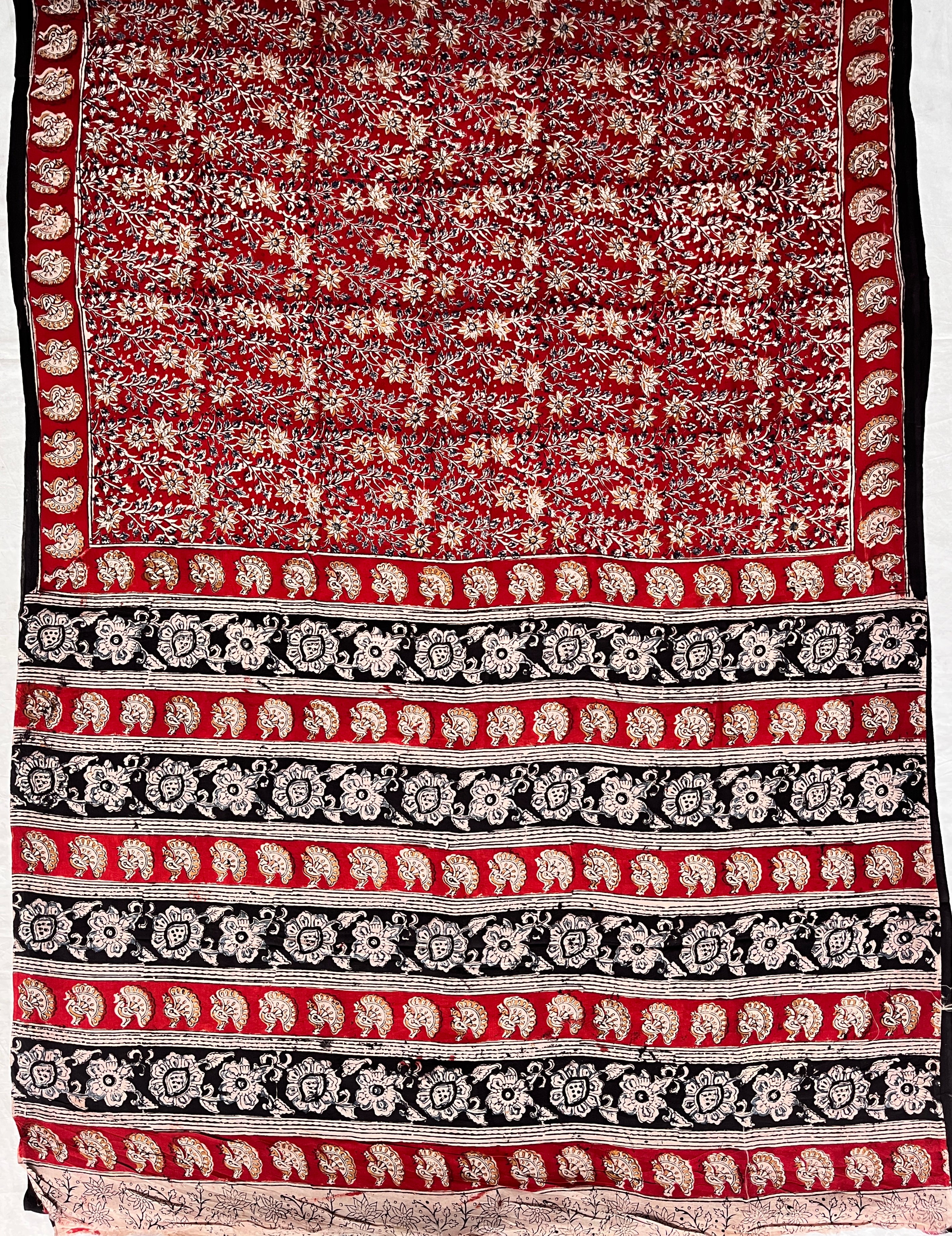 Hand Block Printed Kalamkari Chenuri Silk  Saree KCSS-HB-M001