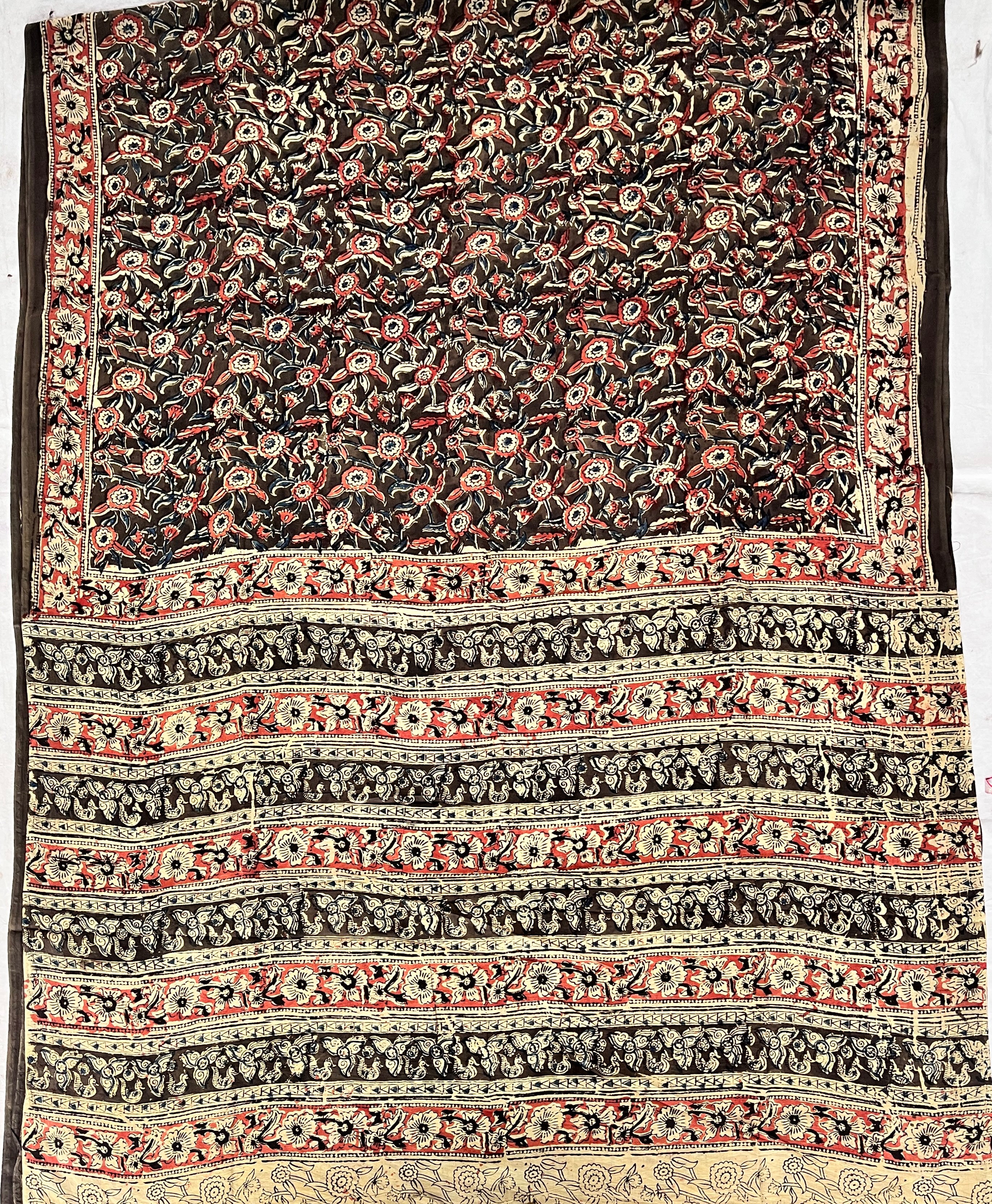 Hand Block Printed Kalamkari Chenuri Silk  Saree KCSS-HB-M007