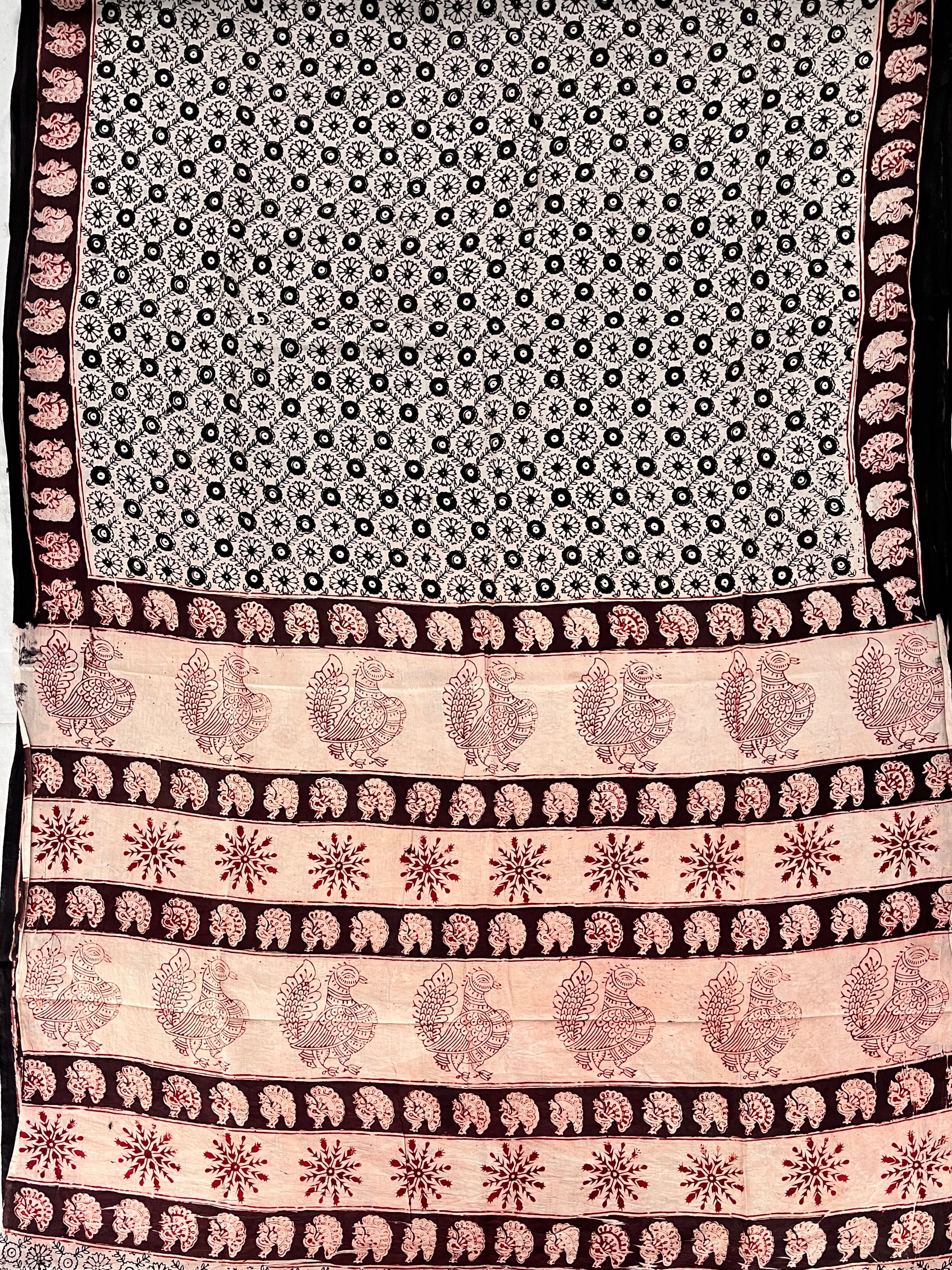 Hand Block Printed Kalamkari Chenuri Silk  Saree KCSS-HB-M009